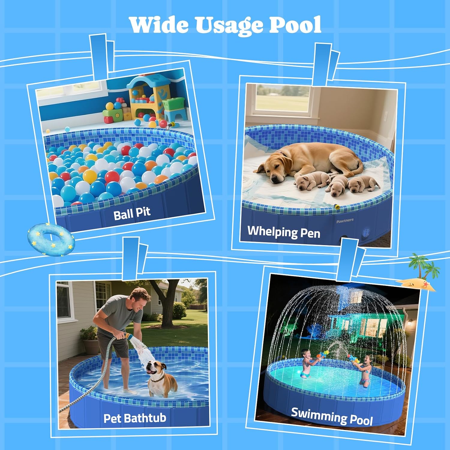 Thumbnail 6 de Pawtners 72'' Foldable Dog Pool for Large Dogs: 3-in-1 LED Splash Pad, Pool, and Sprinkler