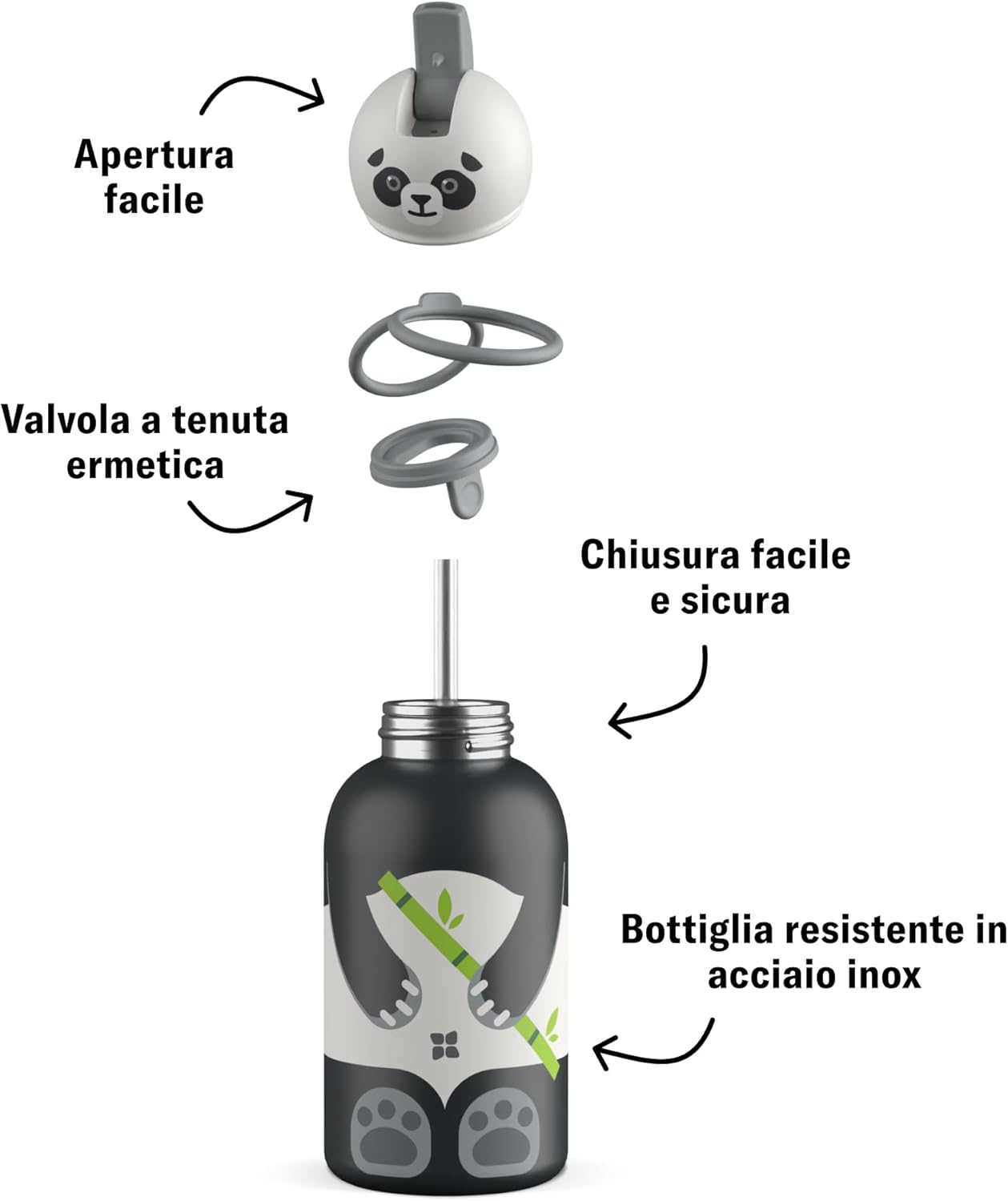 Thumbnail 3 de waterdrop® Borraccia Termica Bambini 400ml in Acciaio Inox – Antigoccia, Cannuccia Integrata e Disegni Animali