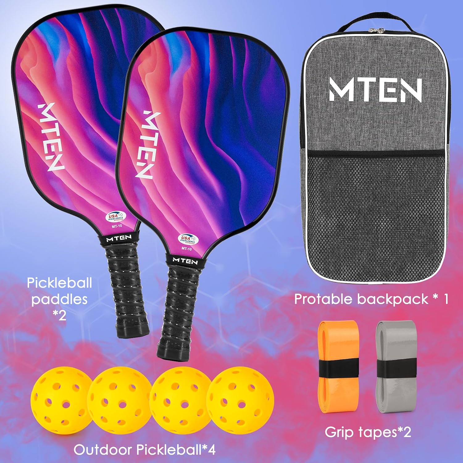 Thumbnail 5 de MTEN Fiberglass Pickleball Paddle Set, 2 Paddles with Honeycomb Core