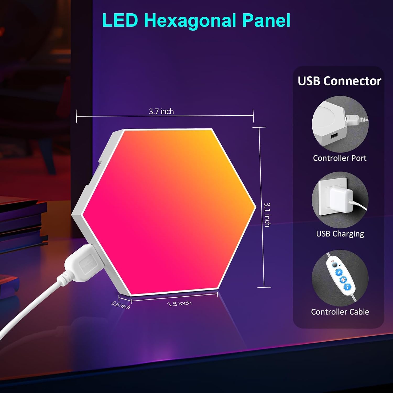 Detalle 2 de MeRGBW-Home 12er Set Hexagon-LED-Panels für Gaming & Deko (RGBW, Musik-Sync, App- und Fernbedienung)