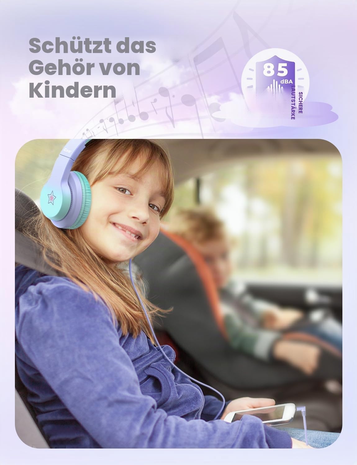 Detalle de iClever Kinder Kopfhörer HS19S mit Kabel – sichere Lautstärke bis 85 dBA, Over-Ear & klappbar (3,5-mm)