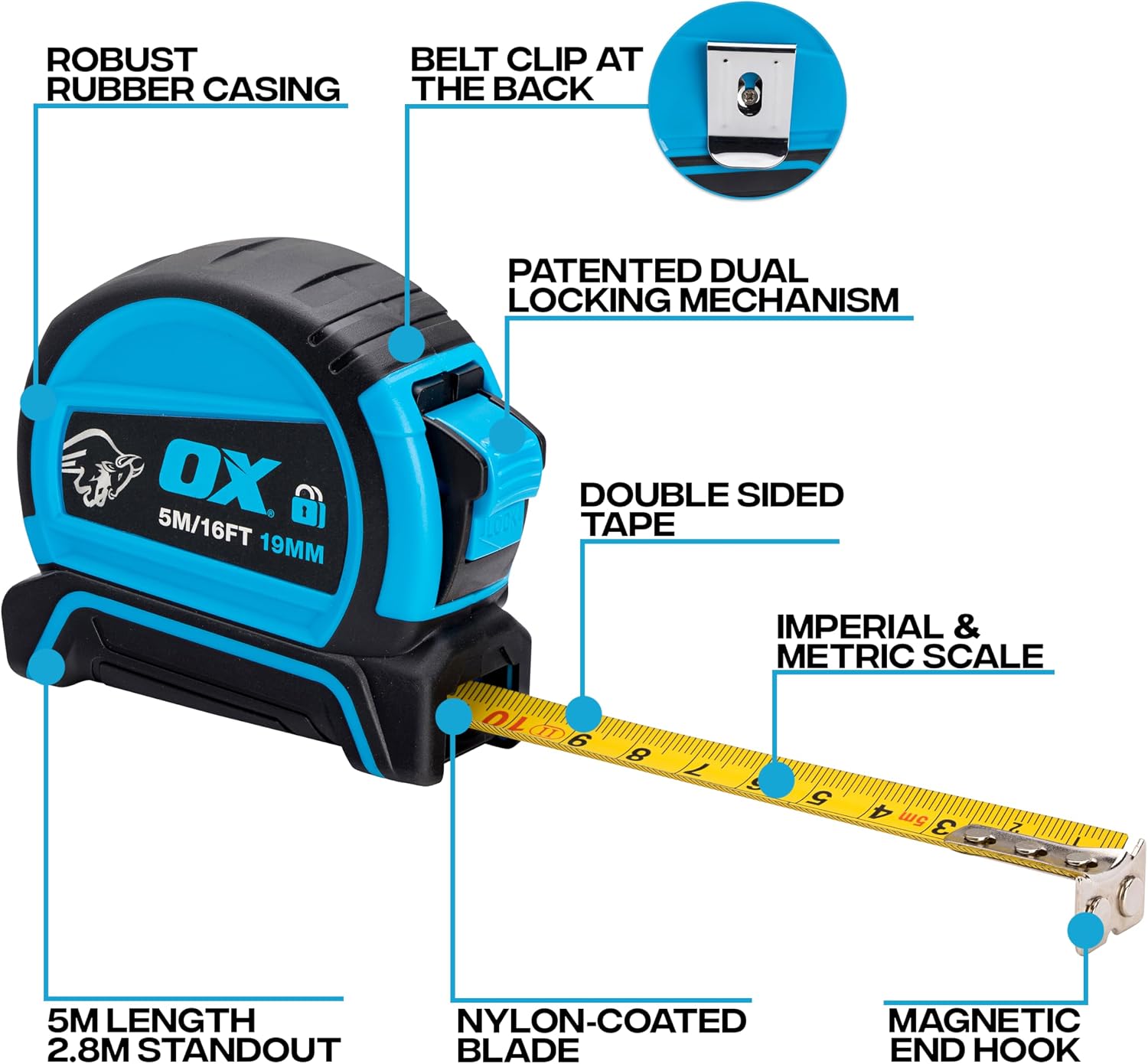 Detalle de OX Pro Dual Auto Lock Tape Measure Twin Pack – 5m with Magnetic End Hook