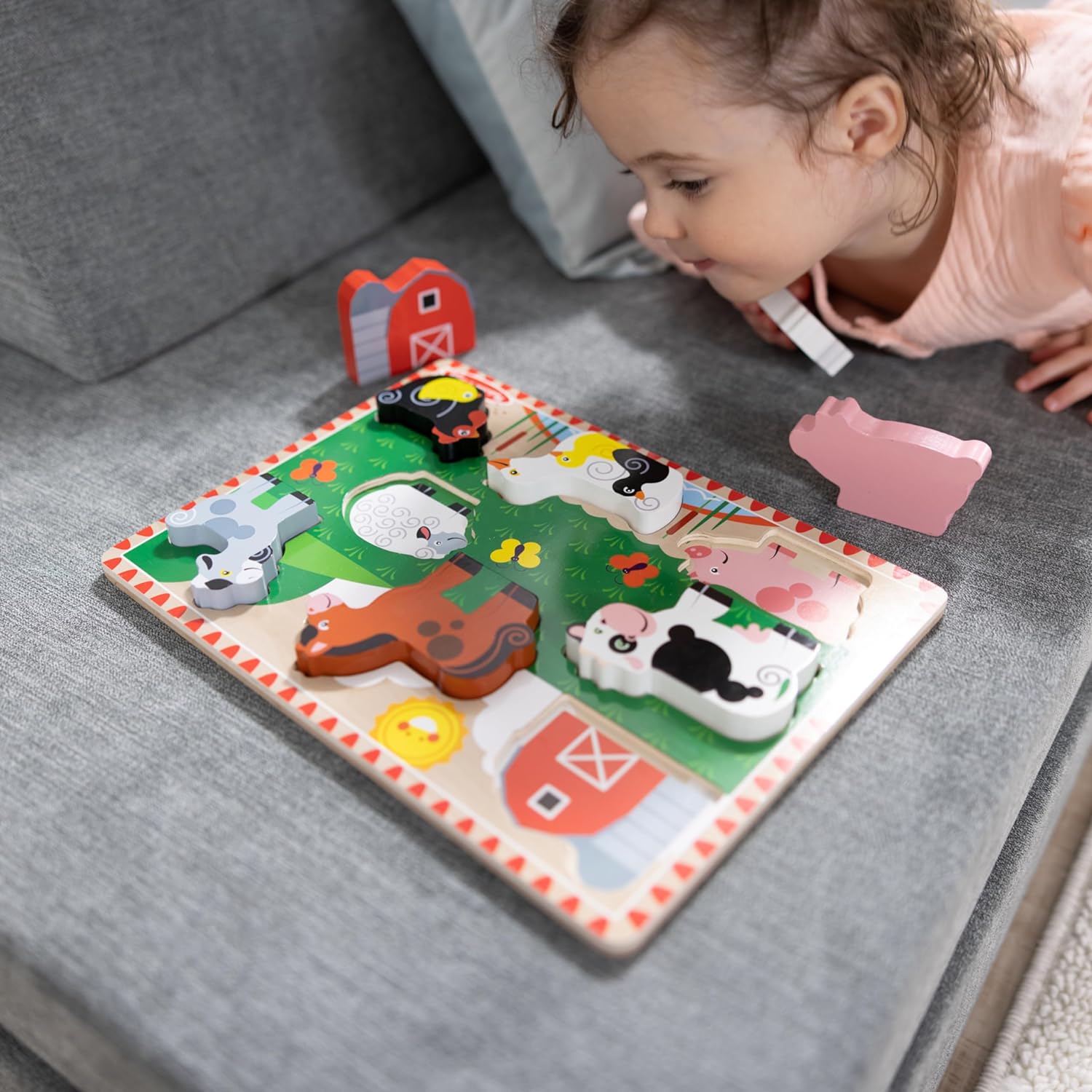 Thumbnail 1 de Melissa & Doug Puzzle Aimaux de la Ferme en bois (8 grosses pièces) pour enfants dès 2 ans et +