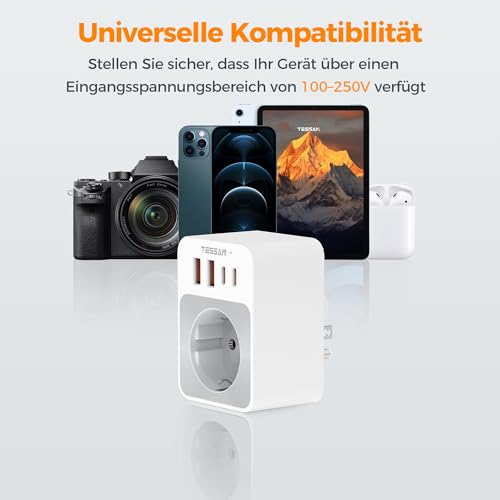 Thumbnail 6 de TESSAN 2er Pack Klappbarer USA Adapter Steckdose mit 4 USB