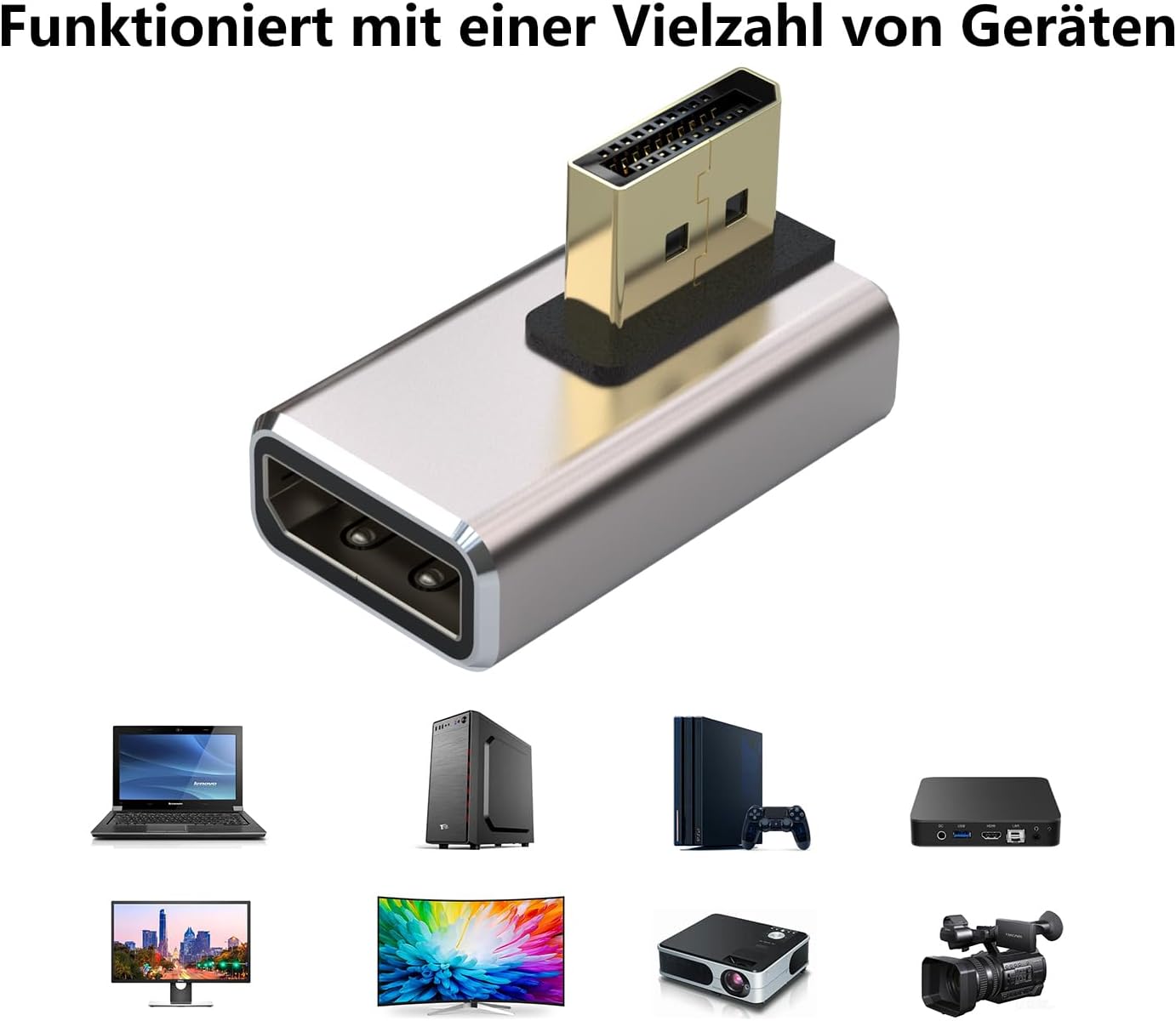 Thumbnail 2 de VMOJO DisplayPort-Koppler-Adapter (90°), DP 1.4 Stecker-auf-Buchse, 8K@60Hz, 2er-Set