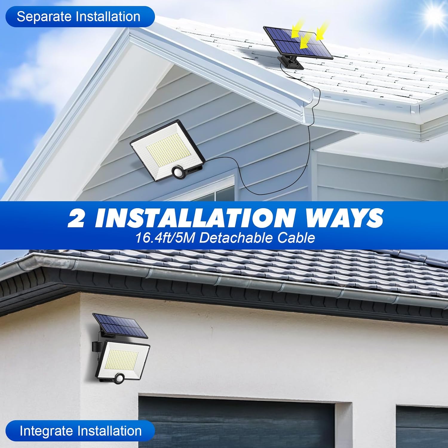 Thumbnail 1 de Pxwaxpy 204 LED Solarlampen für Außen mit Bewegungsmelder – 3 Modi, 120° Erfassungswinkel und 5 m Kabel