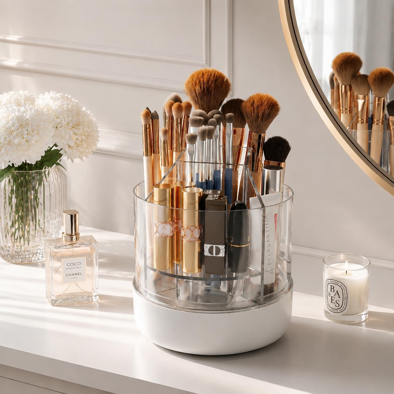 Detalle 2 de CTIME 360° drehbarer Makeup Organizer – 5 Fächer in verschiedenen Tiefen für Pinsel, Lippenstifte, Nagellack & Stifte