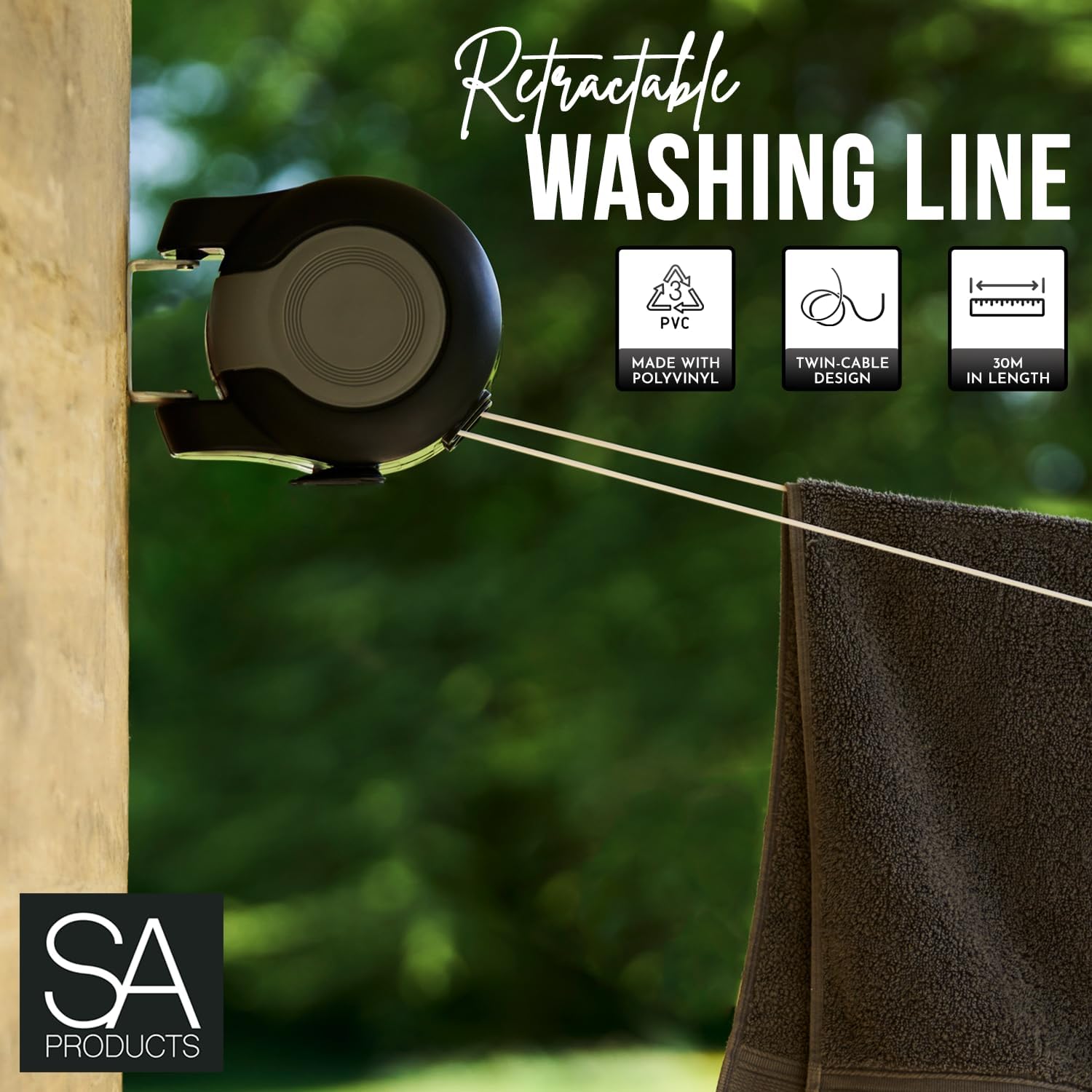 Thumbnail 1 de SA Products wall-mounted twin retractable washing line (2x15m, up to 30m extended) – black