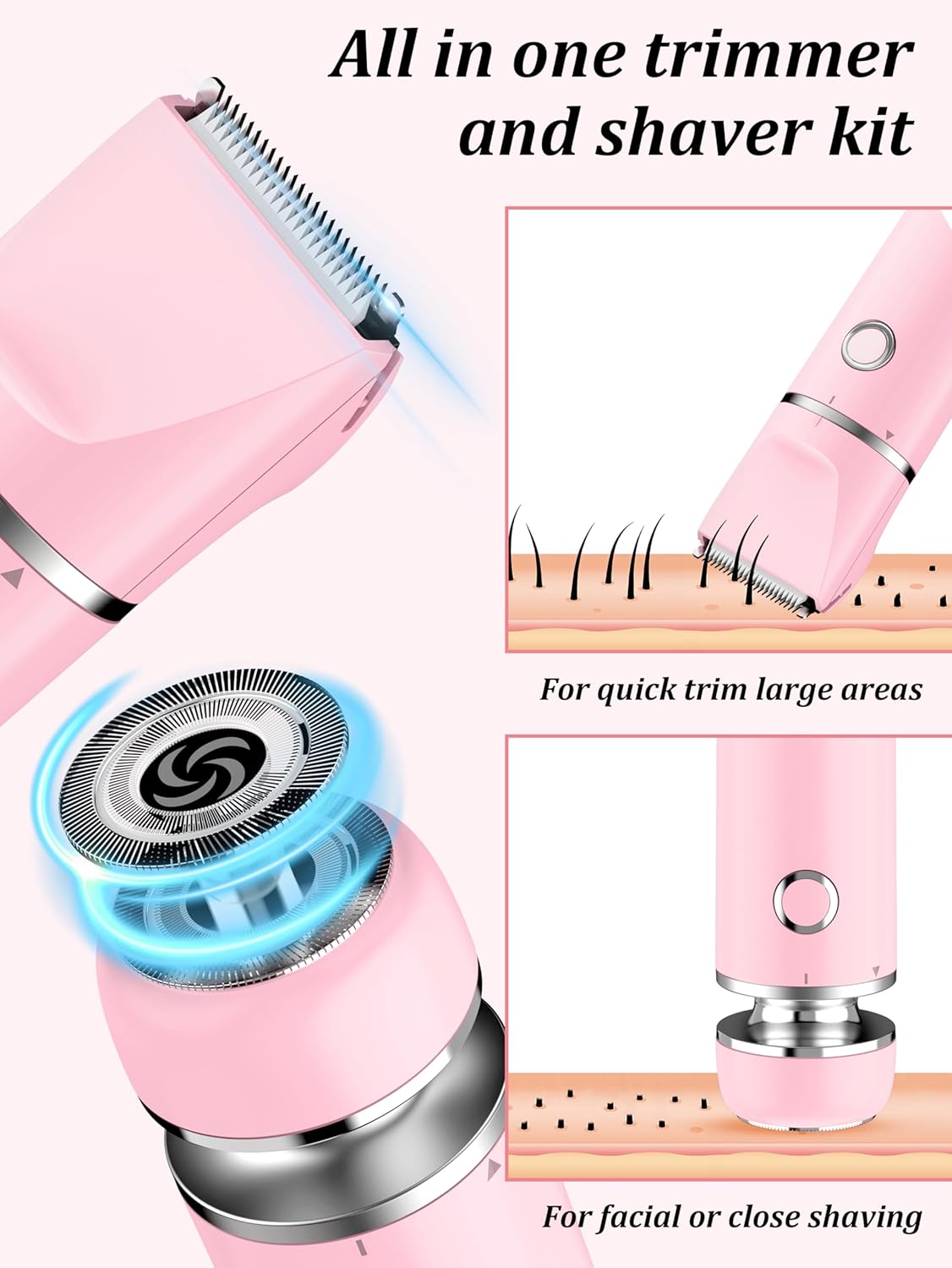 Detalle de Cayzor Intimrasierer für Frauen – 2 in 1 Nass/Trocken, IPX7, kabellos