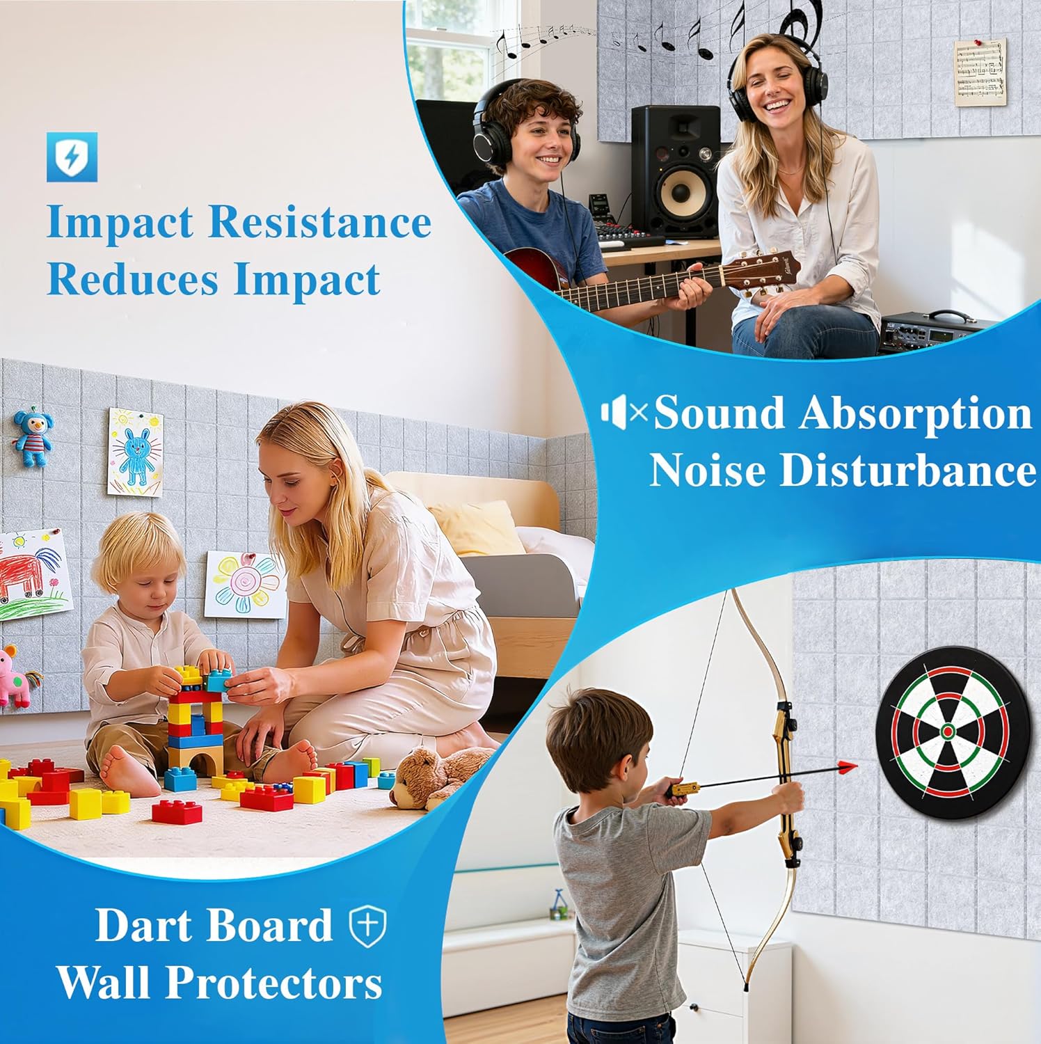 Thumbnail 6 de Uoisaiko Cork Wall Board 30 x 30 cm with 6 Adhesive Felt Panels and 30 Push Pins (Light Grey)