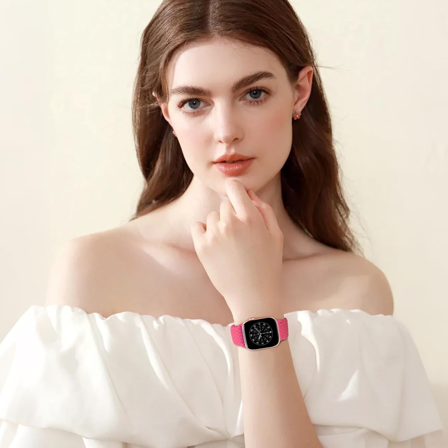 Detalle de Yoohoo Braided Nylon Elastic Magnetic Snap Strap for Apple Watch (38–49mm)