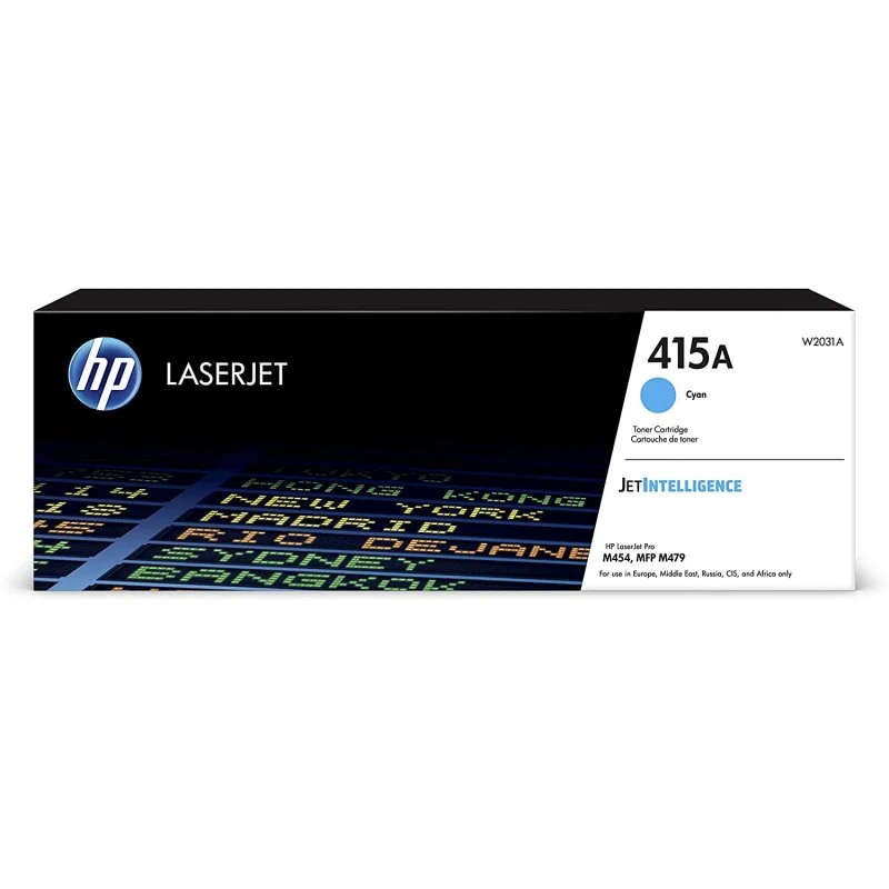 Detalle de HP 415A Tóner Original Cian para LaserJet Pro (W2031A) – rendimiento y seguridad para impresión en color