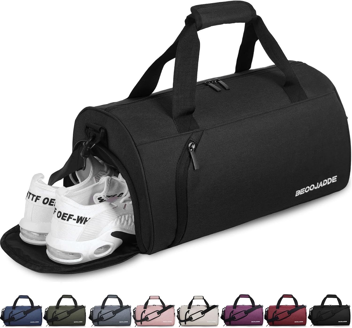 Detalle de BECOJADDE Sporttasche 25L – wasserdichte Nass- und Schuhfach-Duffel für Fitness, Reisen und Schwimmen (Schwarz)