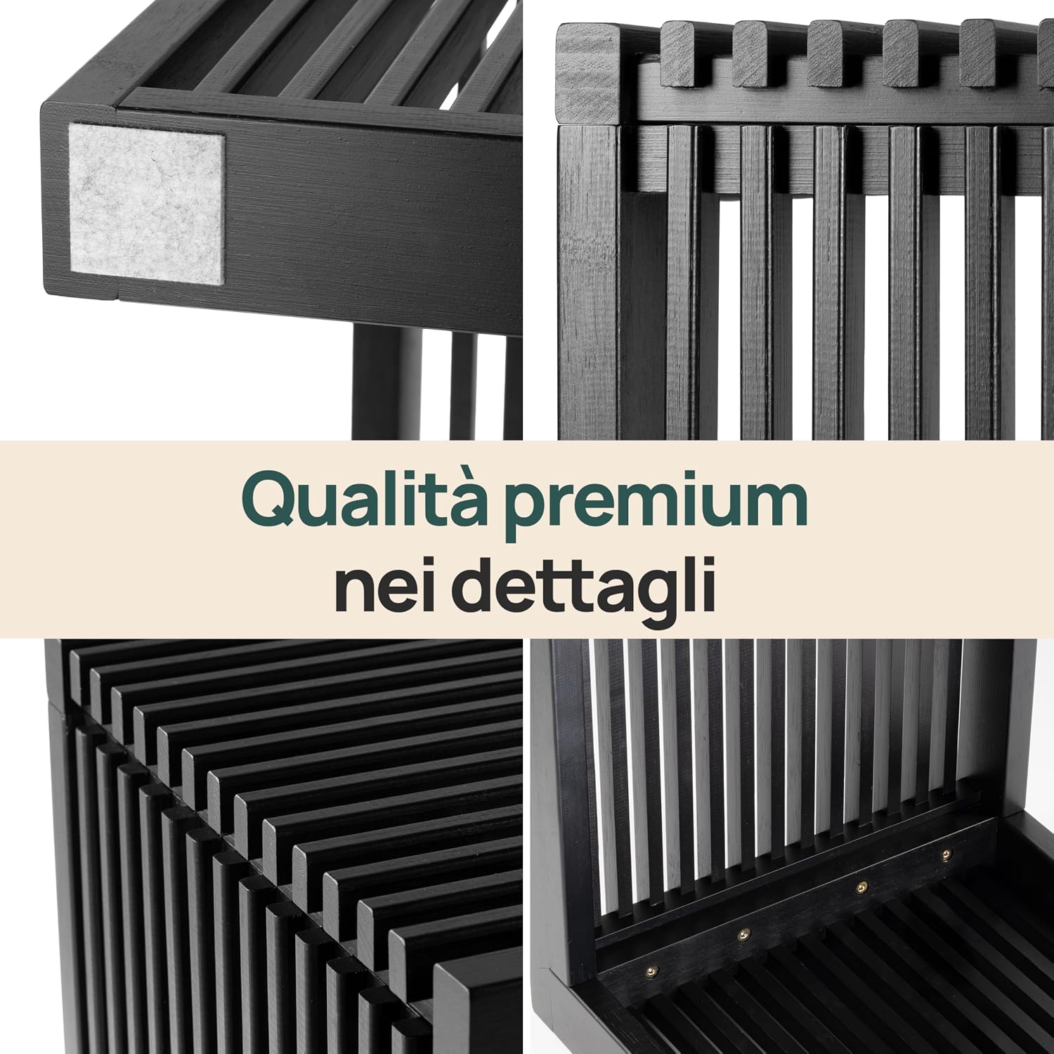Detalle de BAM BOO BOX Panca in bambù nero 90 x 33 x 43 cm