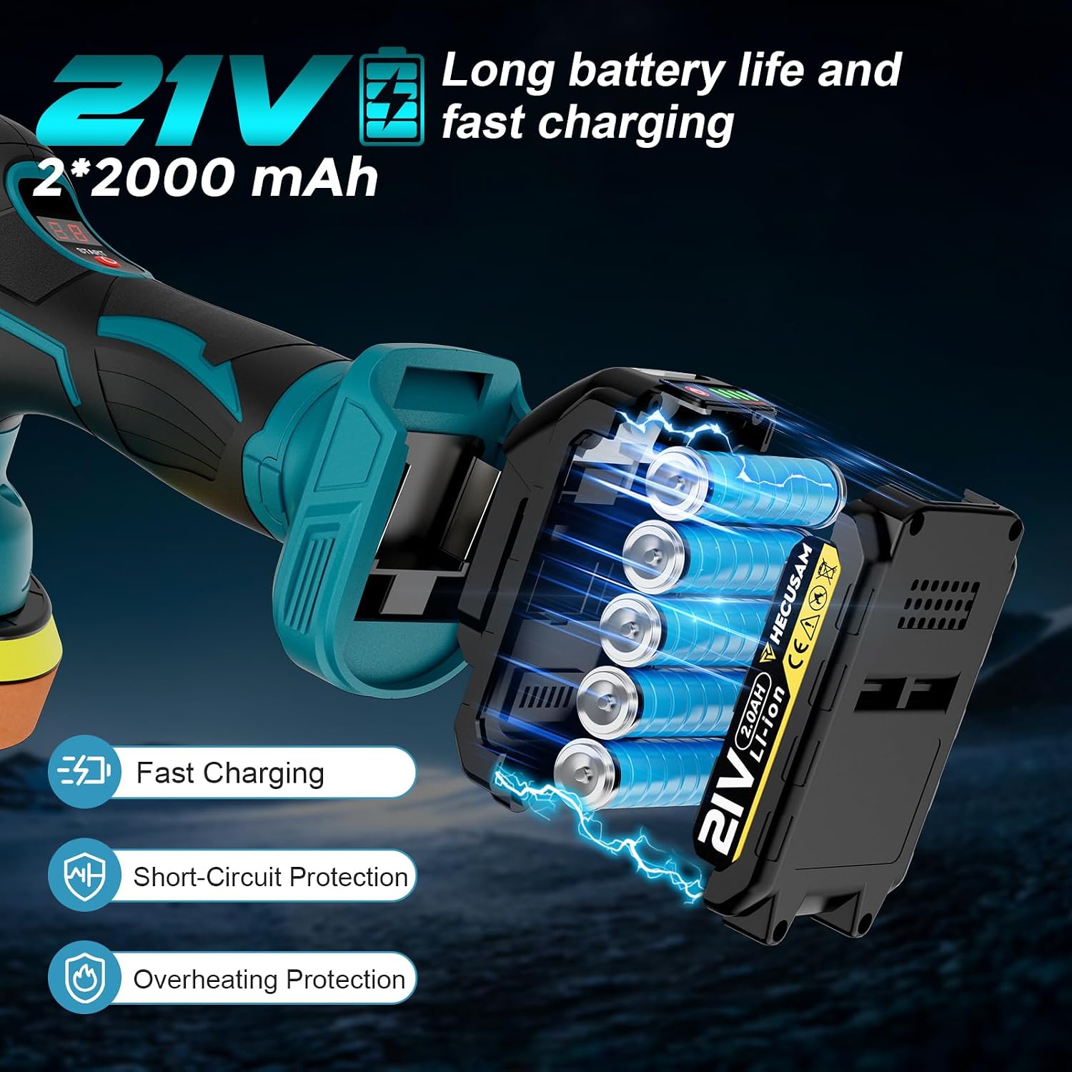 Detalle de Polisseuse Voiture Sans Fil 21V with Écran LCD et 26 Accessoires – Performance et Polyvalence