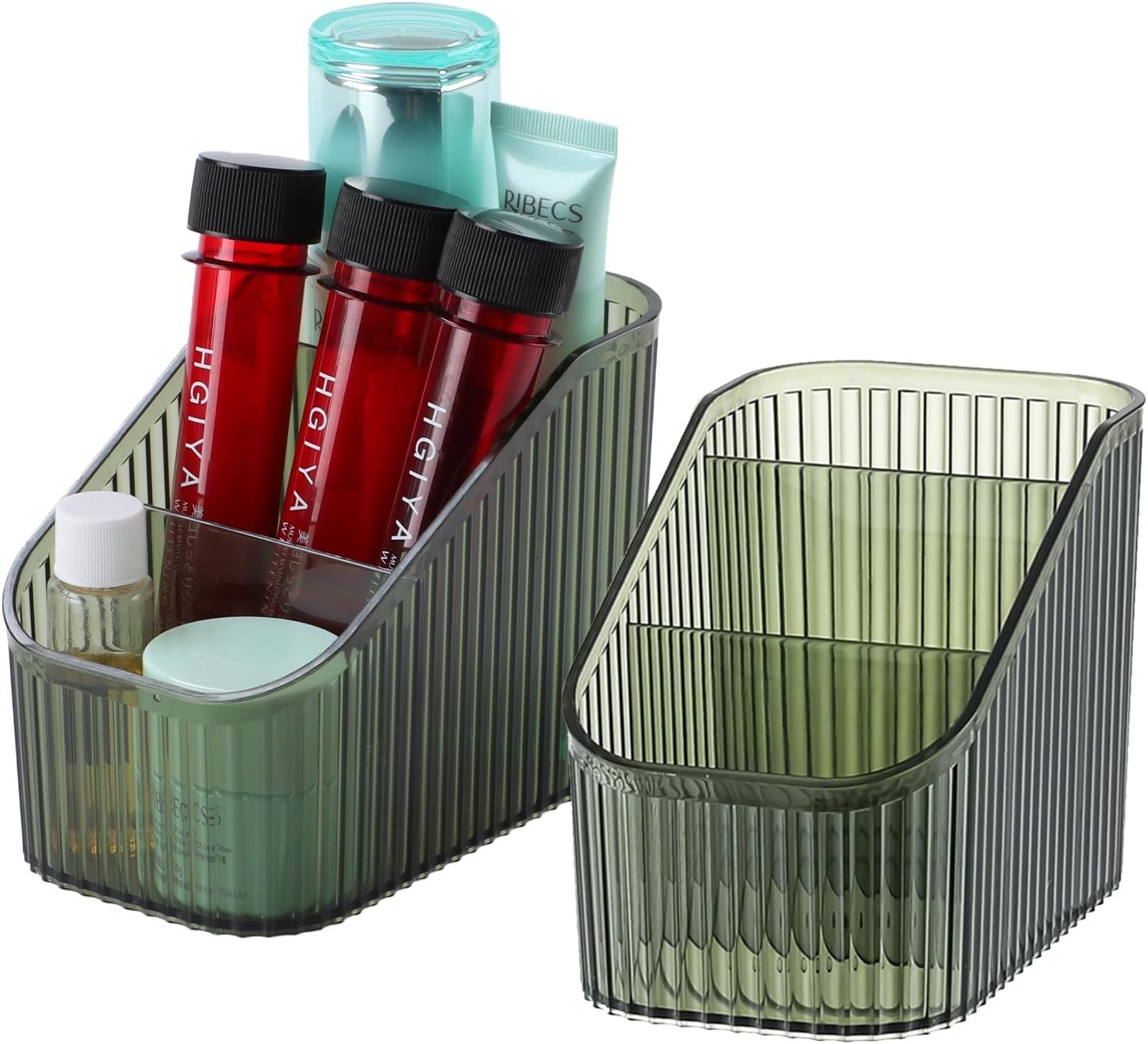 Detalle de OSteed Green Makeup Organiser Box for Vanity with 6 Cups