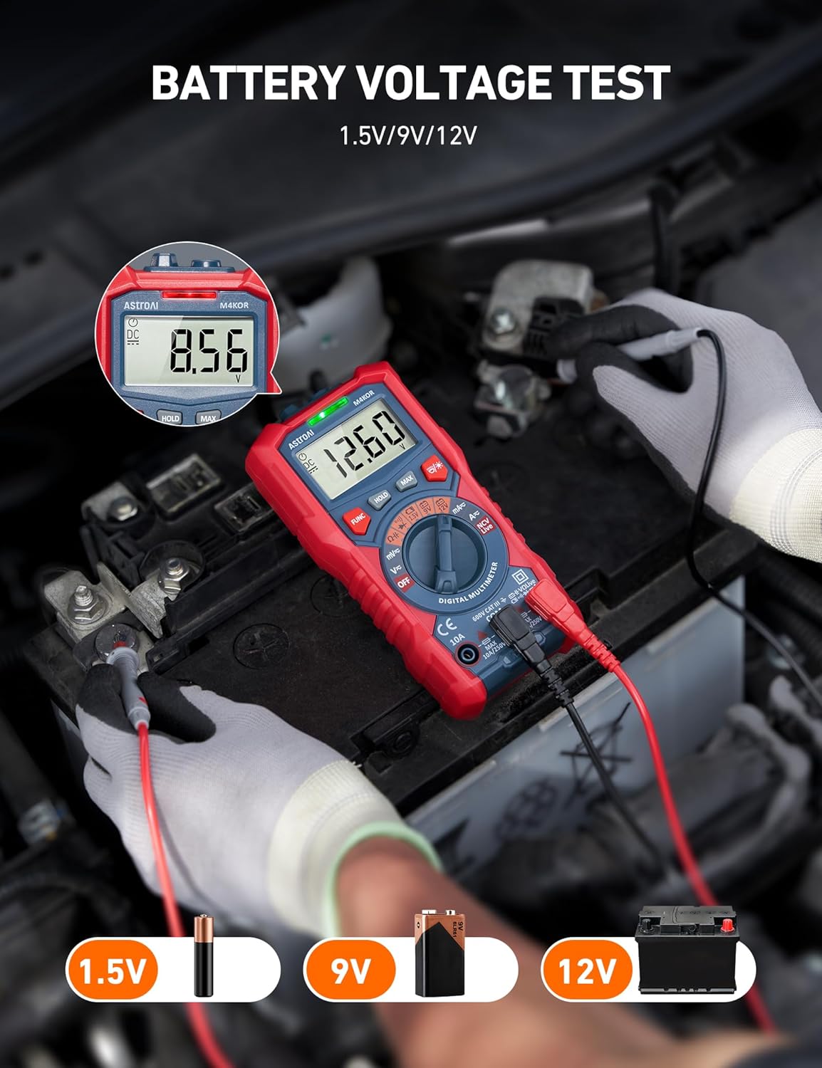 Detalle de AstroAI Digital Multimeter: TRMS Auto-Range mit NCV, LCD-Hintergrundlicht und Taschenlampenfunktion