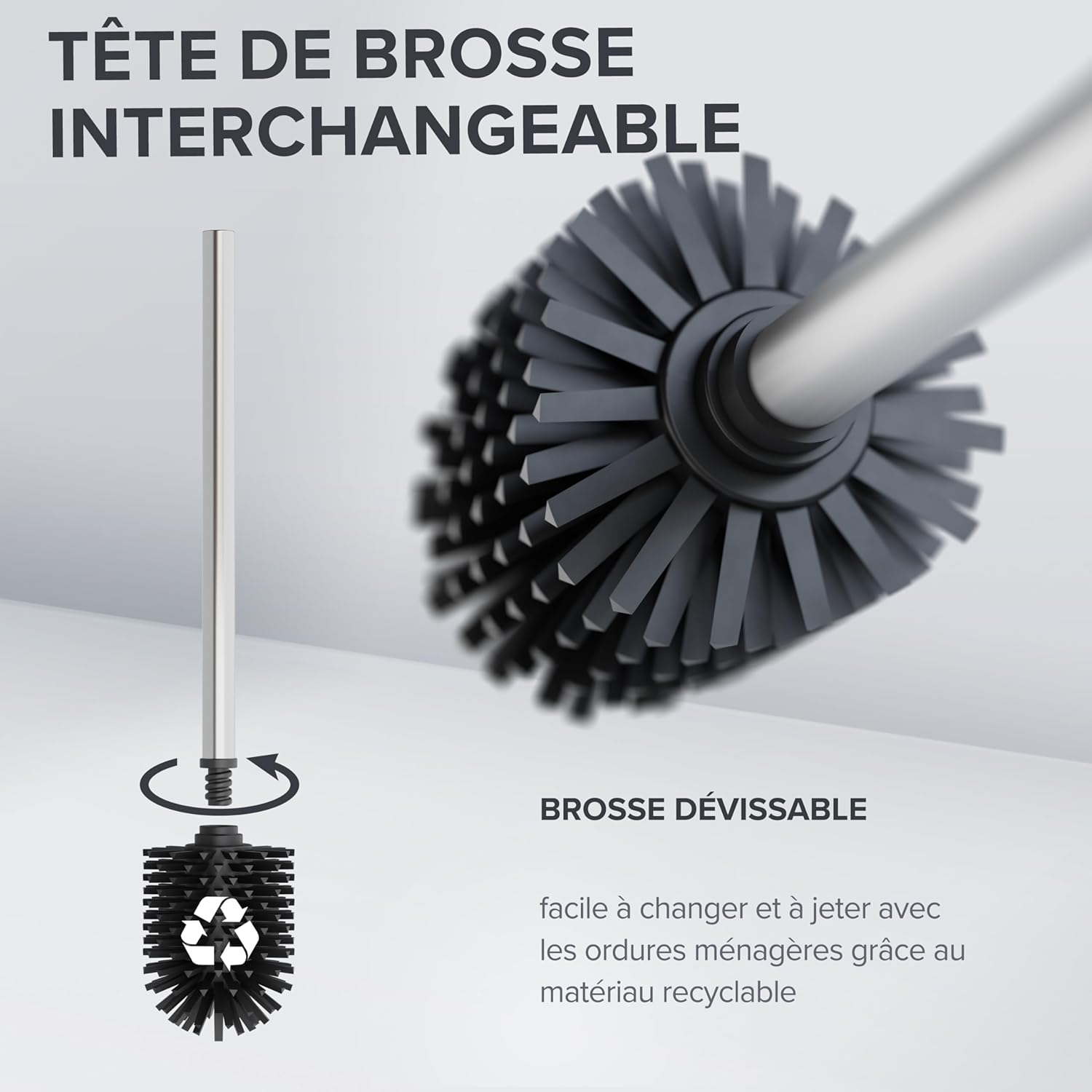 Thumbnail 3 de Lot de 2 brosses de Rechange Vesborg – Manche INOX et tête silicone noire