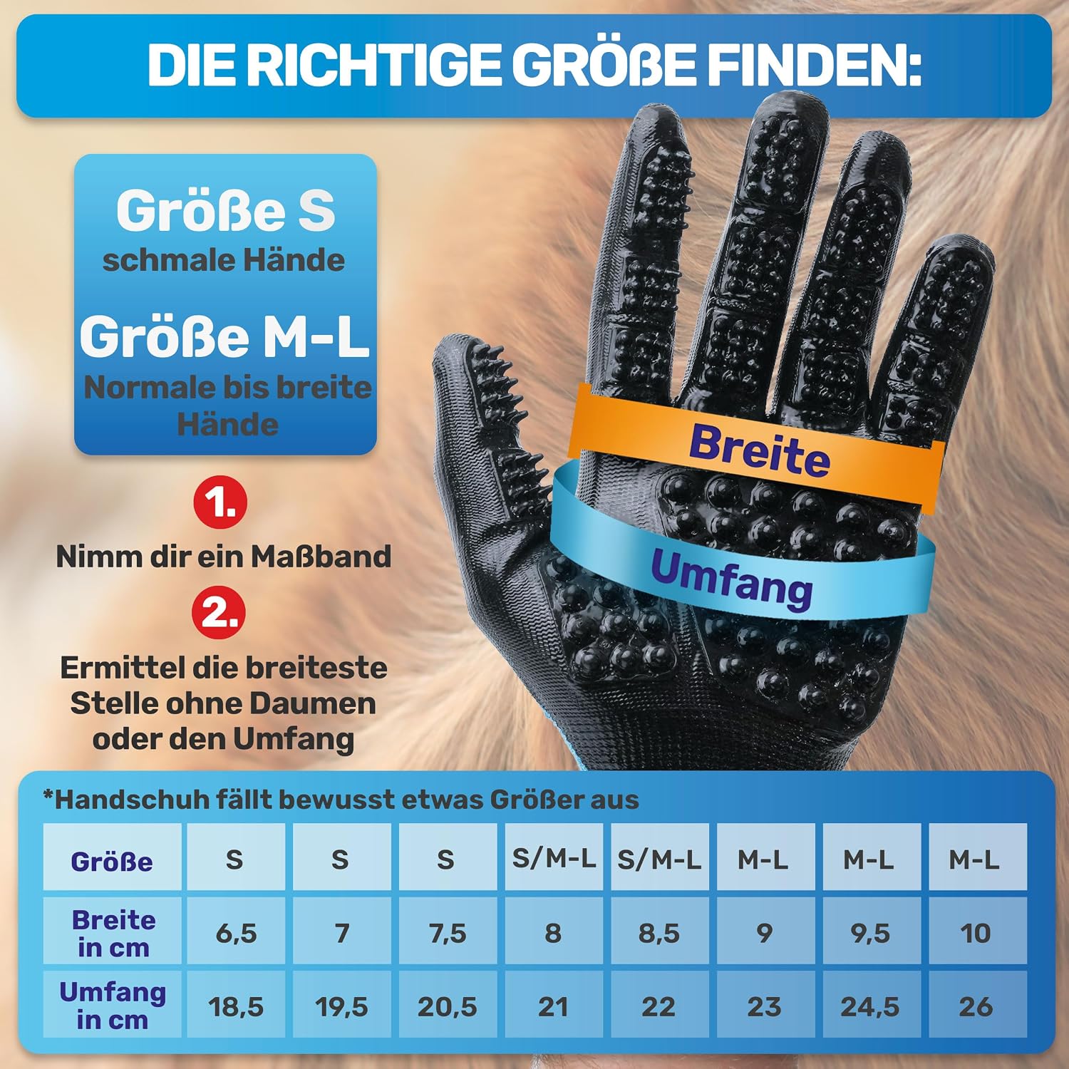 Detalle de BluePet Fellpflegehandschuh für Hund, Katze & Pferd – sanfte Fellpflege ohne lästiges Zupfen