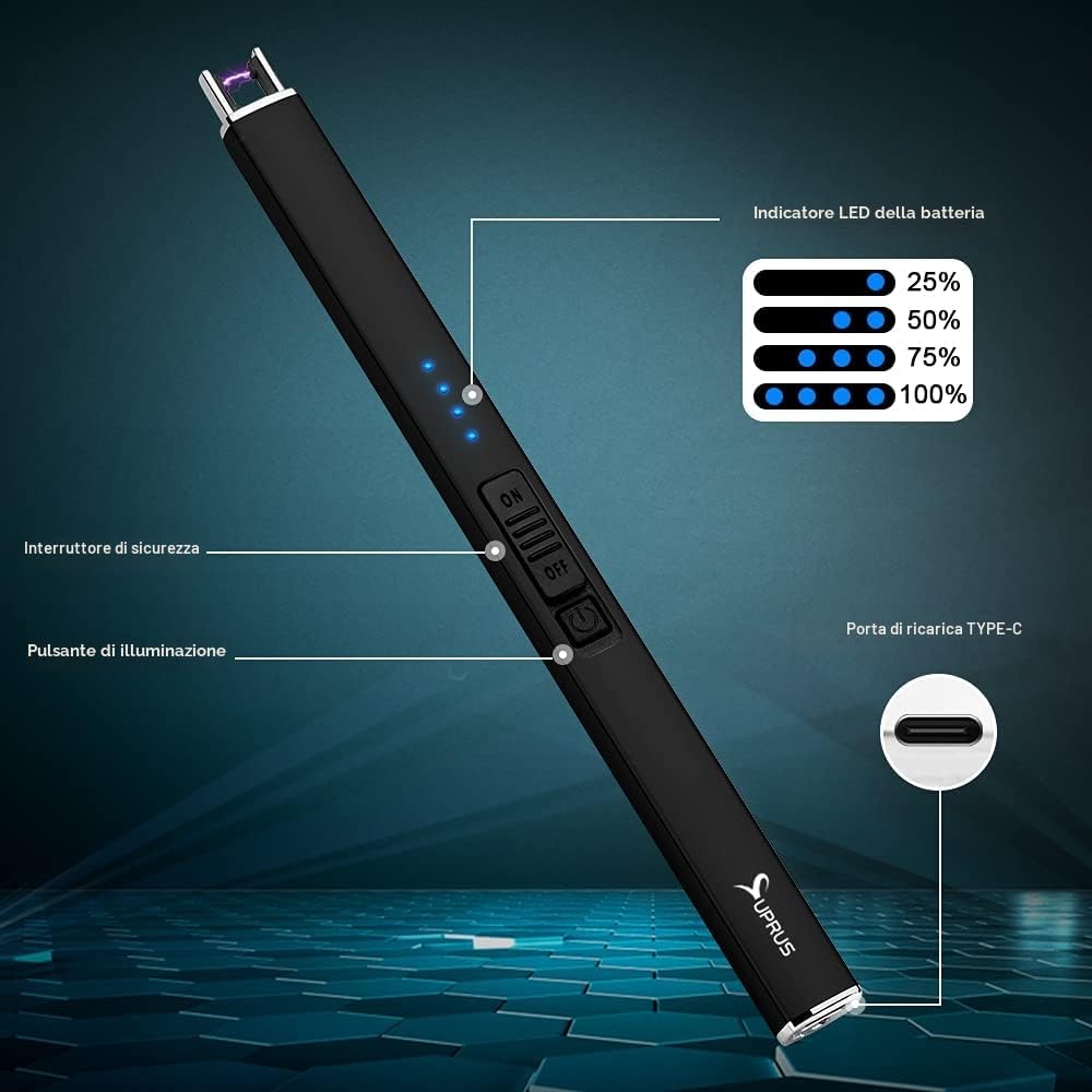 Thumbnail 1 de SUPRUS Accendino elettrico ad arco elettrico antivento ricaricabile USB con serratura di sicurezza
