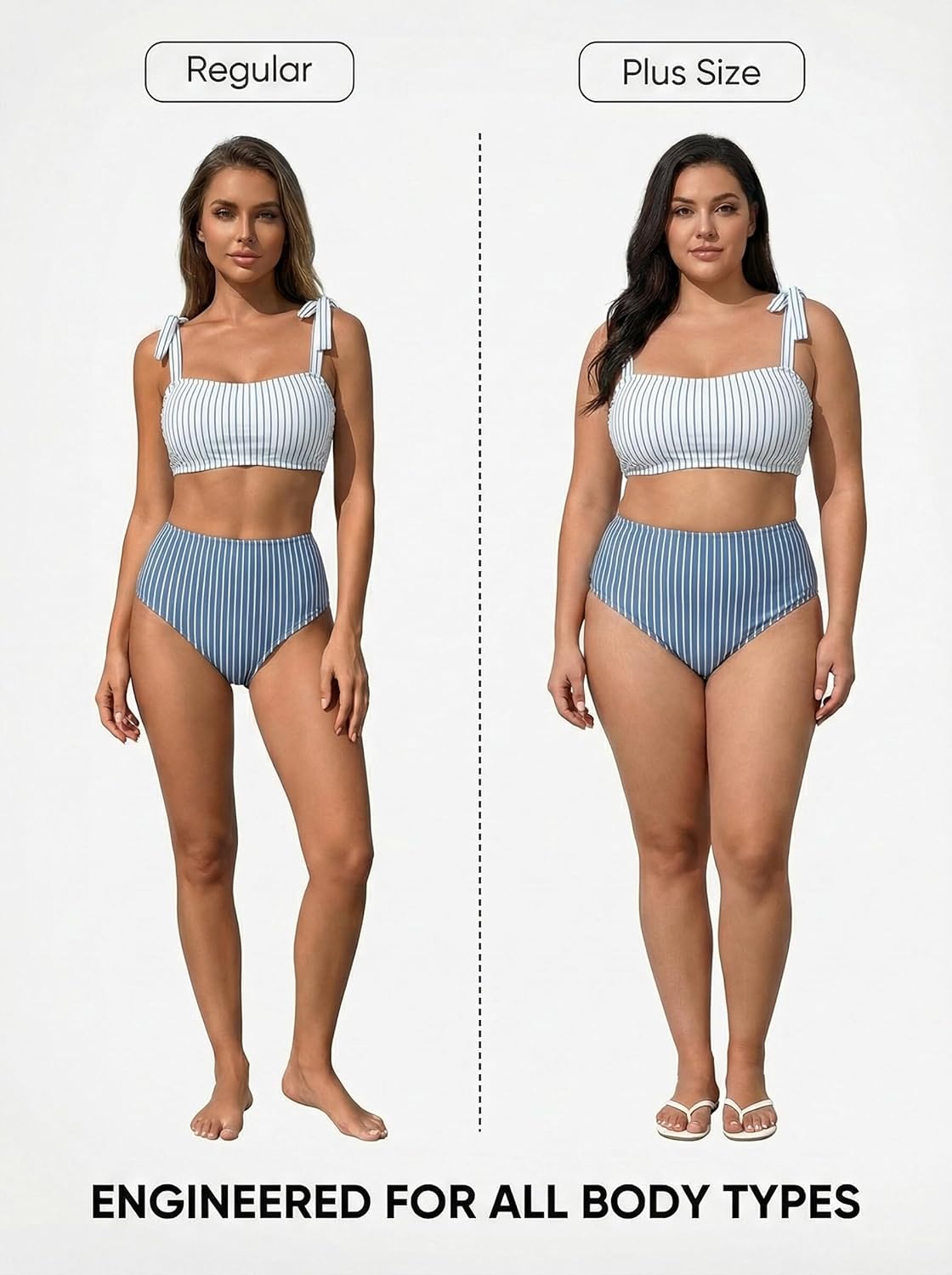 Thumbnail 4 de Herseas Women's Tie Shoulder Bikini Sets – High-Waisted Striped 2-Piece