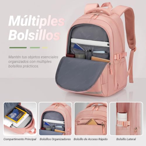 Detalle de Taygeer Mochila Instituto para Mujer Adolescente Rosa, 30L, 0,55 kg, impermeable