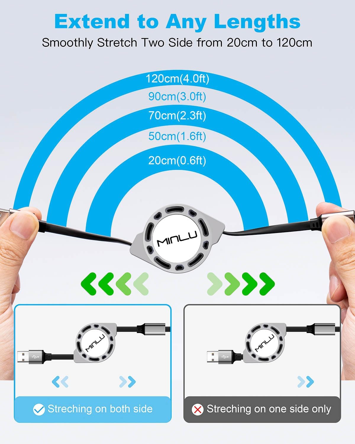 Detalle 2 de Minlu Einziehbares Multi USB Kabel 1,2M