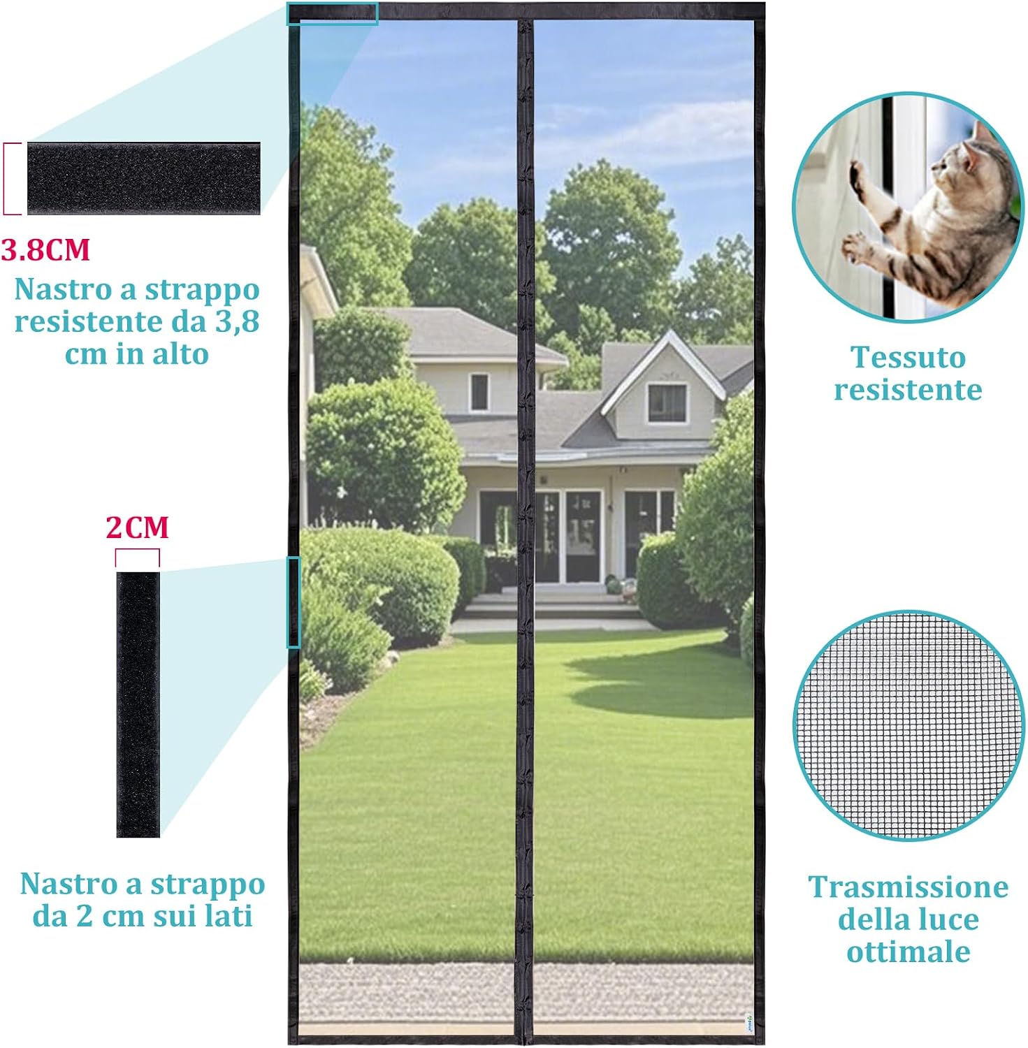 Detalle de Apalus Prime zanzariera magnetica per porta balcone 85x225 cm – Nero