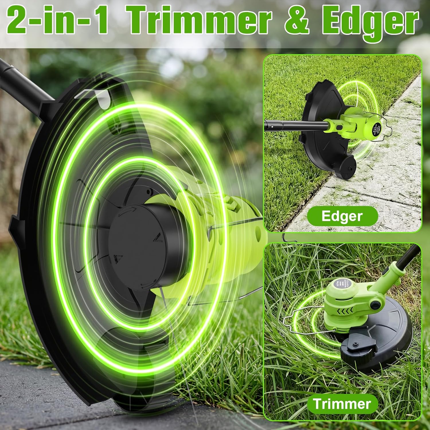 Thumbnail 1 de VOERJIA Cordless Grass Trimmer 21V (30cm) with 2 Batteries & Auto Line Feed, 2-in-1 Edger (Pro Edition LCD)
