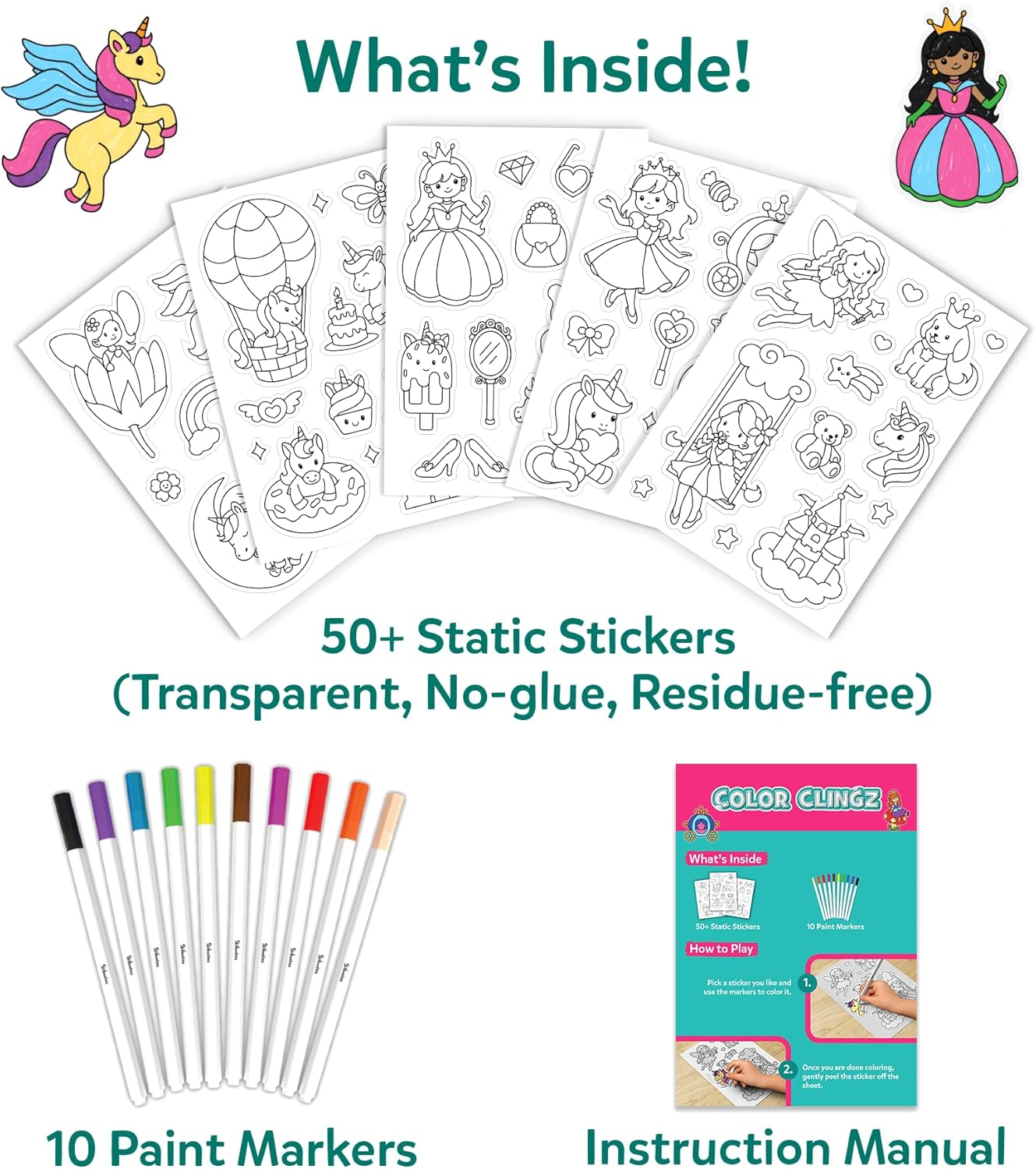 Thumbnail 2 de Skillmatics Cling Art – Colour Clingz Unicorns & Princesses