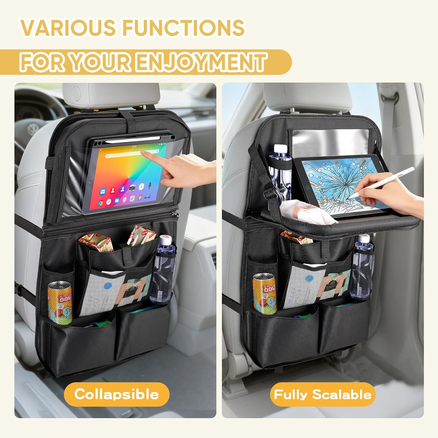 Thumbnail 6 de Rilime Car Seat Organiser (2-Pack) with Foldable Table Tray and Tablet Holder