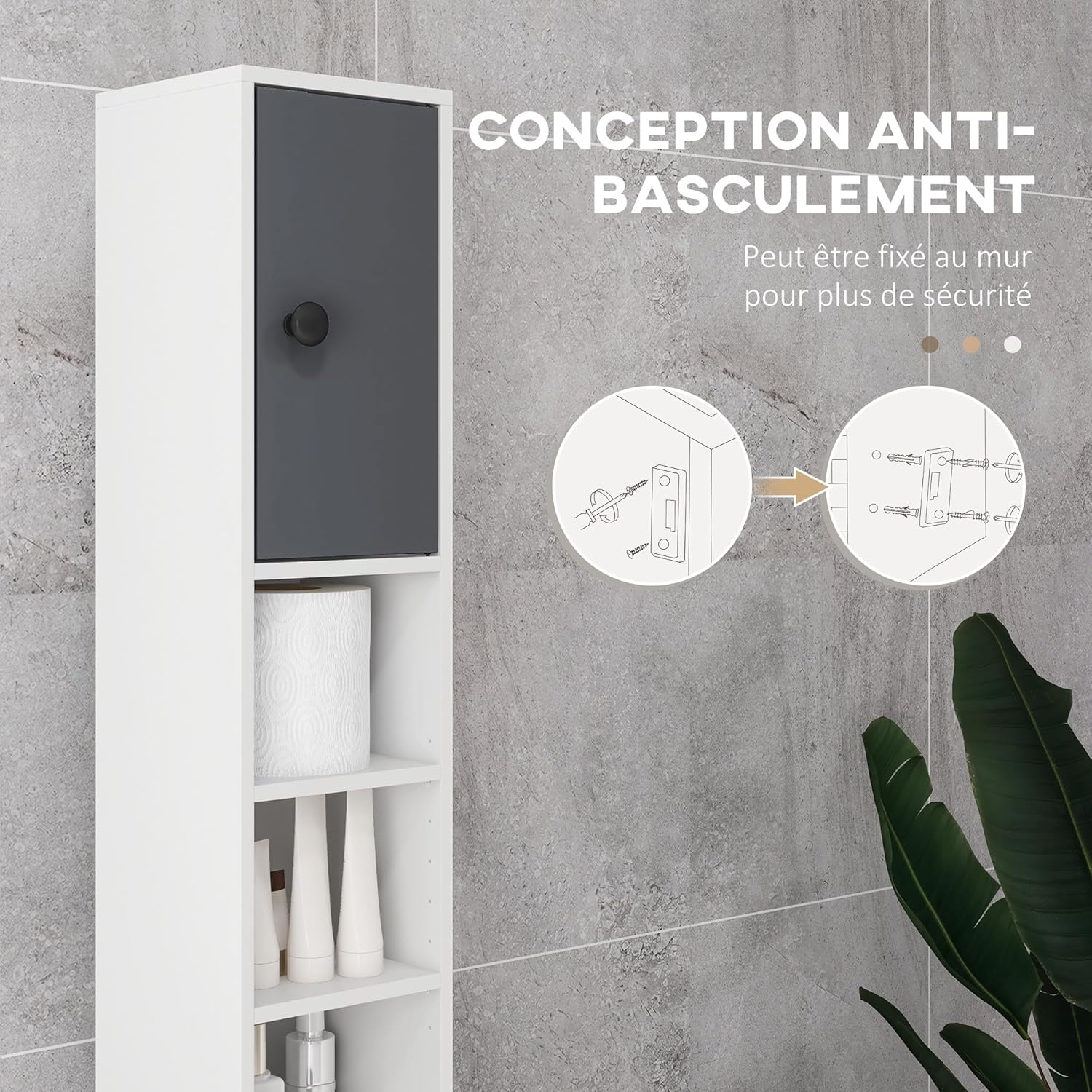 Detalle de kleankin Armoire colonne Salle de Bain – 20 x 20 x 180 cm, gris