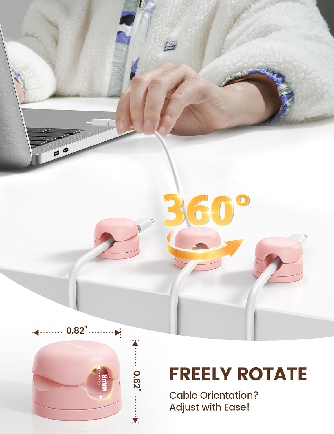 Detalle 2 de Lamicall 6-Pack Pink Rotatable Spring Cord Clips, 360° Swivel