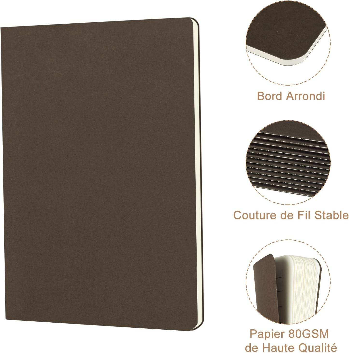 Thumbnail 2 de ZCZN A5 Cahiers Lignés - Lot de 12 blocs kraft brun, 60 pages chacun