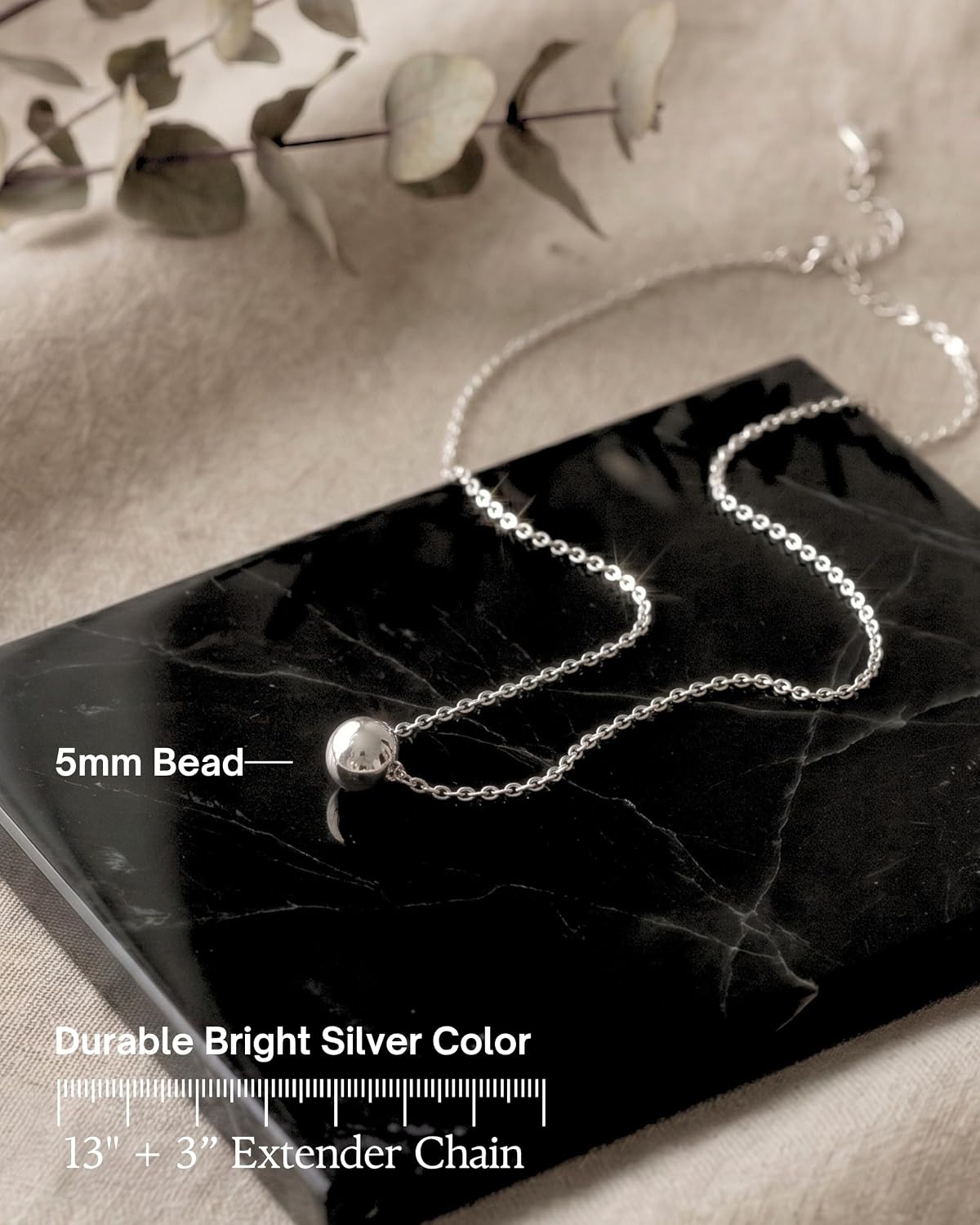 Detalle de Annika Bella Silver Ball Choker Necklace for Women – Minimalist Dainty Bead Pendant