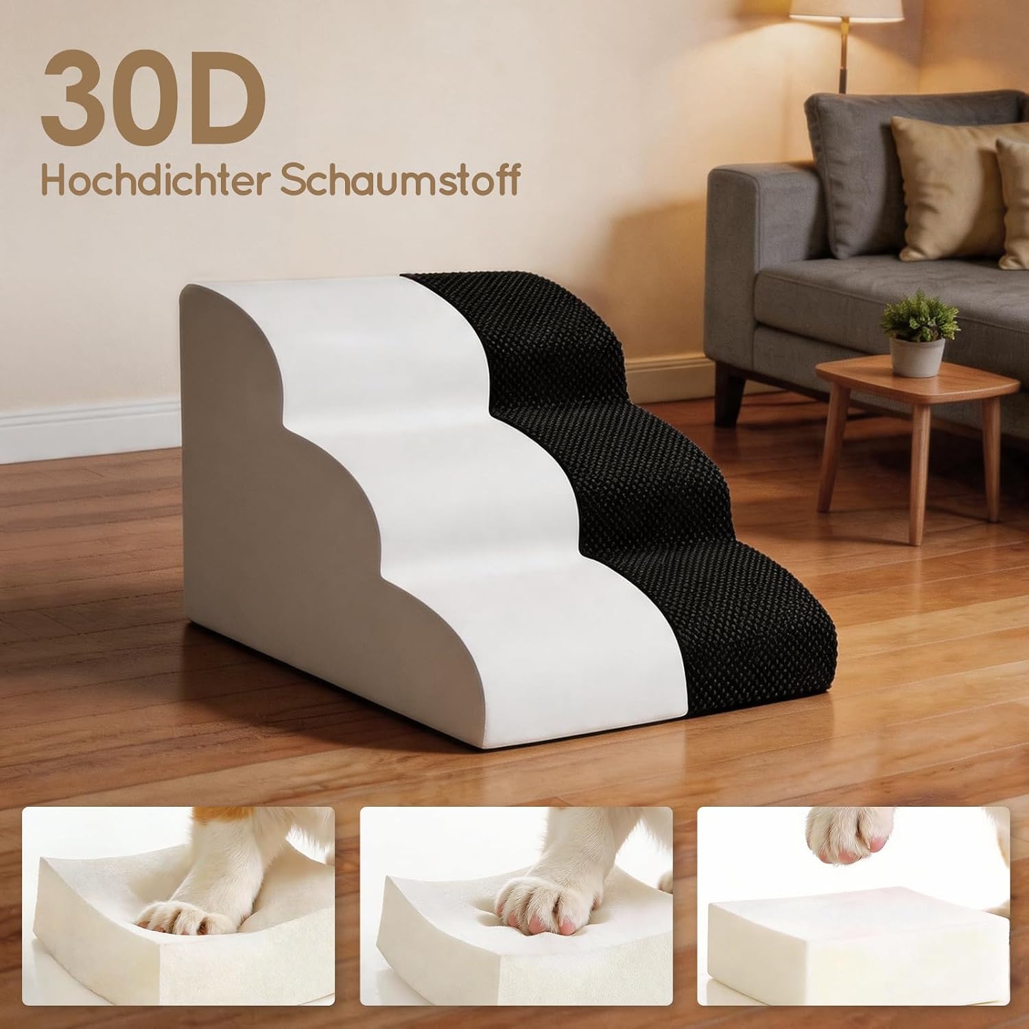 Thumbnail 3 de Thihome Hundetreppe 3 Stufen – rutschfest, 60x40x40 cm, für kleine Hunde und Katzen