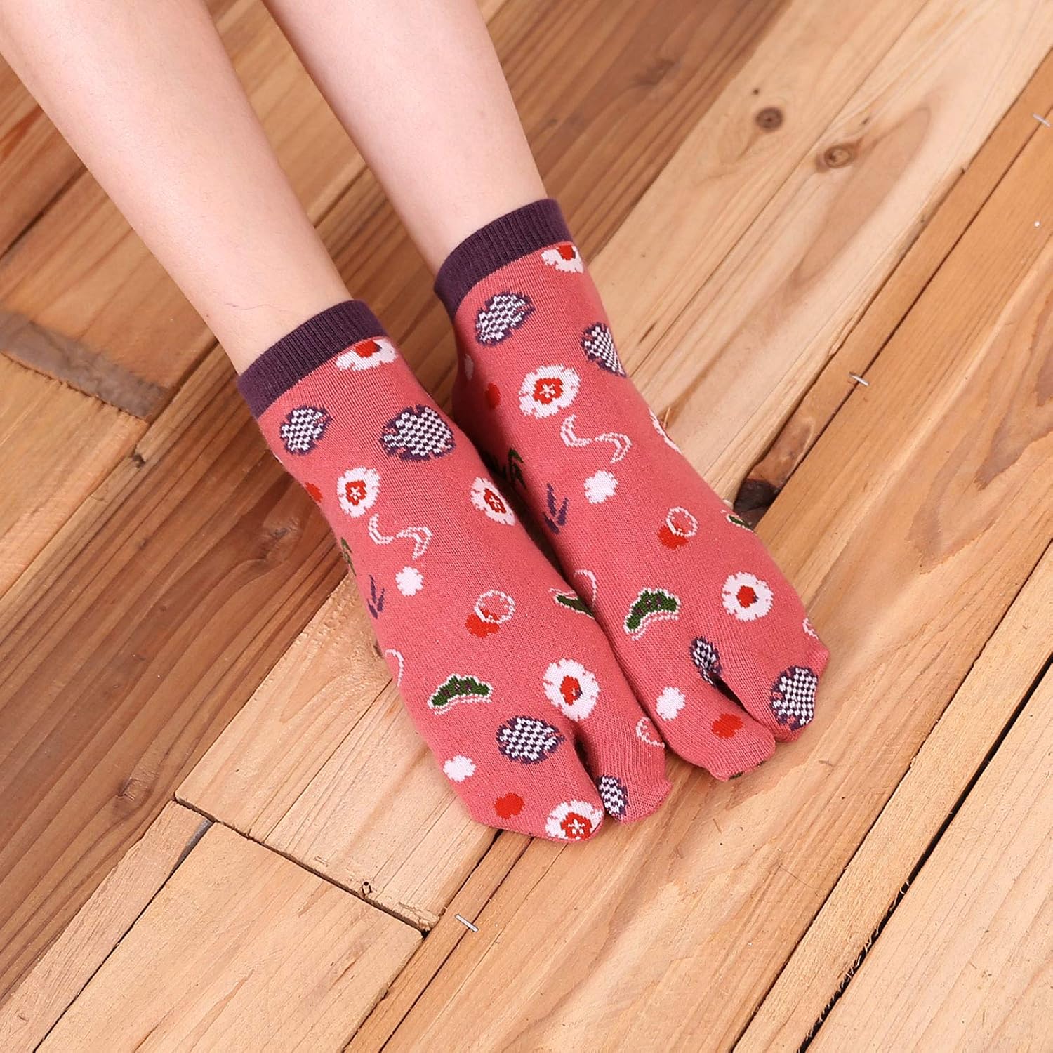 Detalle de PUTUO Chaussettes Tabi Femme Japonaise Flip Flop Sandale Geta – 4 Paires, coton 36–41