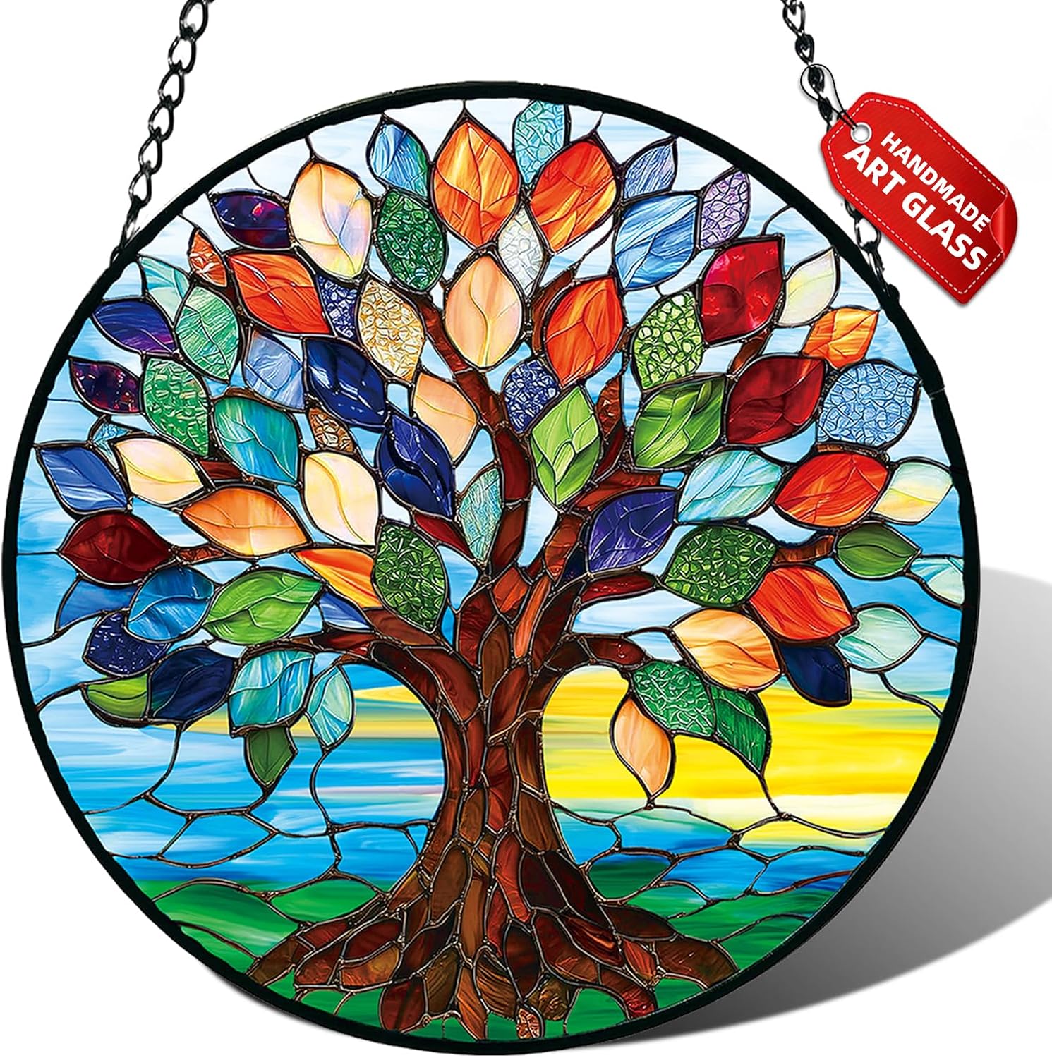 Detalle de Meyocky Tree of Life Stained Glass Suncatcher, 7.8-Inch Round Window Hanging
