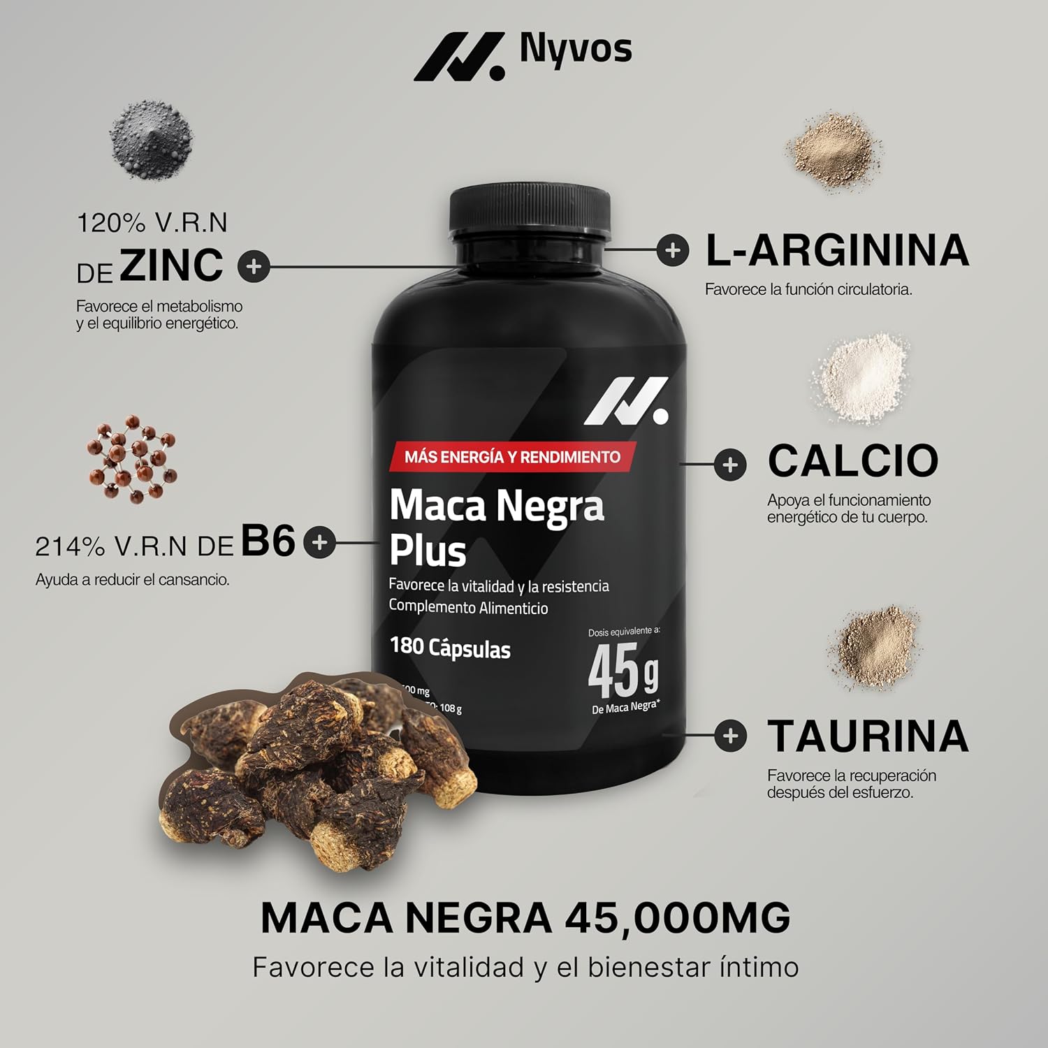 Thumbnail 2 de Nyvos Maca Negra 45.000 mg 180 cápsulas