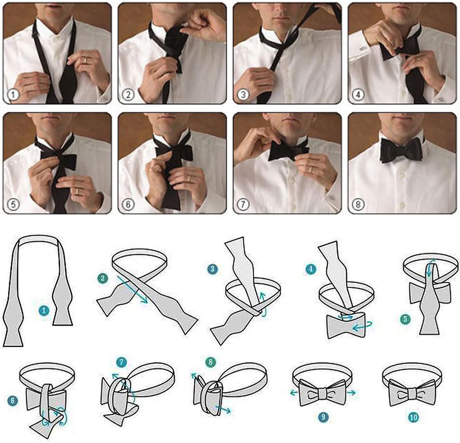 Detalle 2 de Archic Black Self Tie Bow Ties for Men – Solid Plain Tuxedo, Wedding & Formal Wear