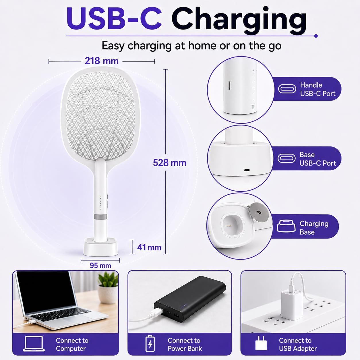 Thumbnail 6 de DANGZW Electric Fly Zapper 4000V: 2-in-1 USB-C Rechargeable UV Light Trap