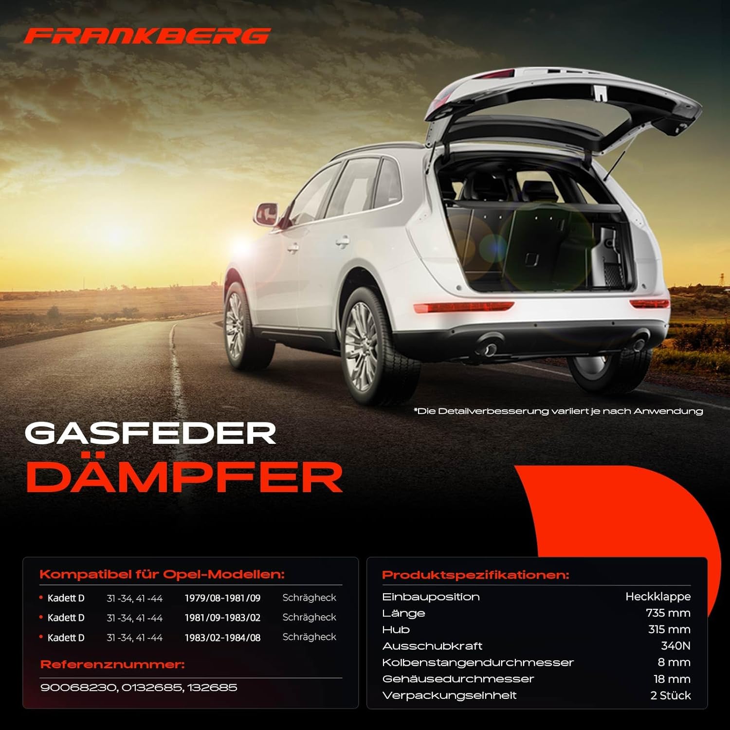 Thumbnail 2 de Frankberg 2x Gasfeder Dämpfer für Heckklappe (kompatibel mit Kadett D 1979–1984, Schrägheck)