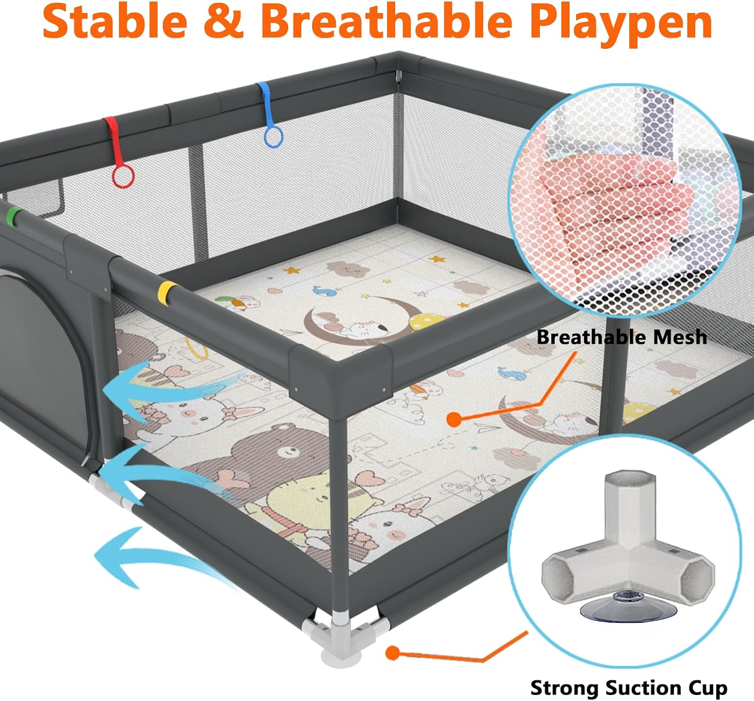 Detalle de colpart Baby Playpen with Mat, 180 x 150 x 65 cm, Mesh Sides