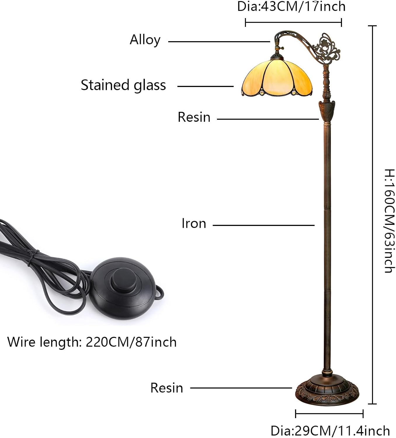 Thumbnail 5 de Blivuself Tiffany Floor Lamp with Angle Adjustable Stained Glass Lampshade