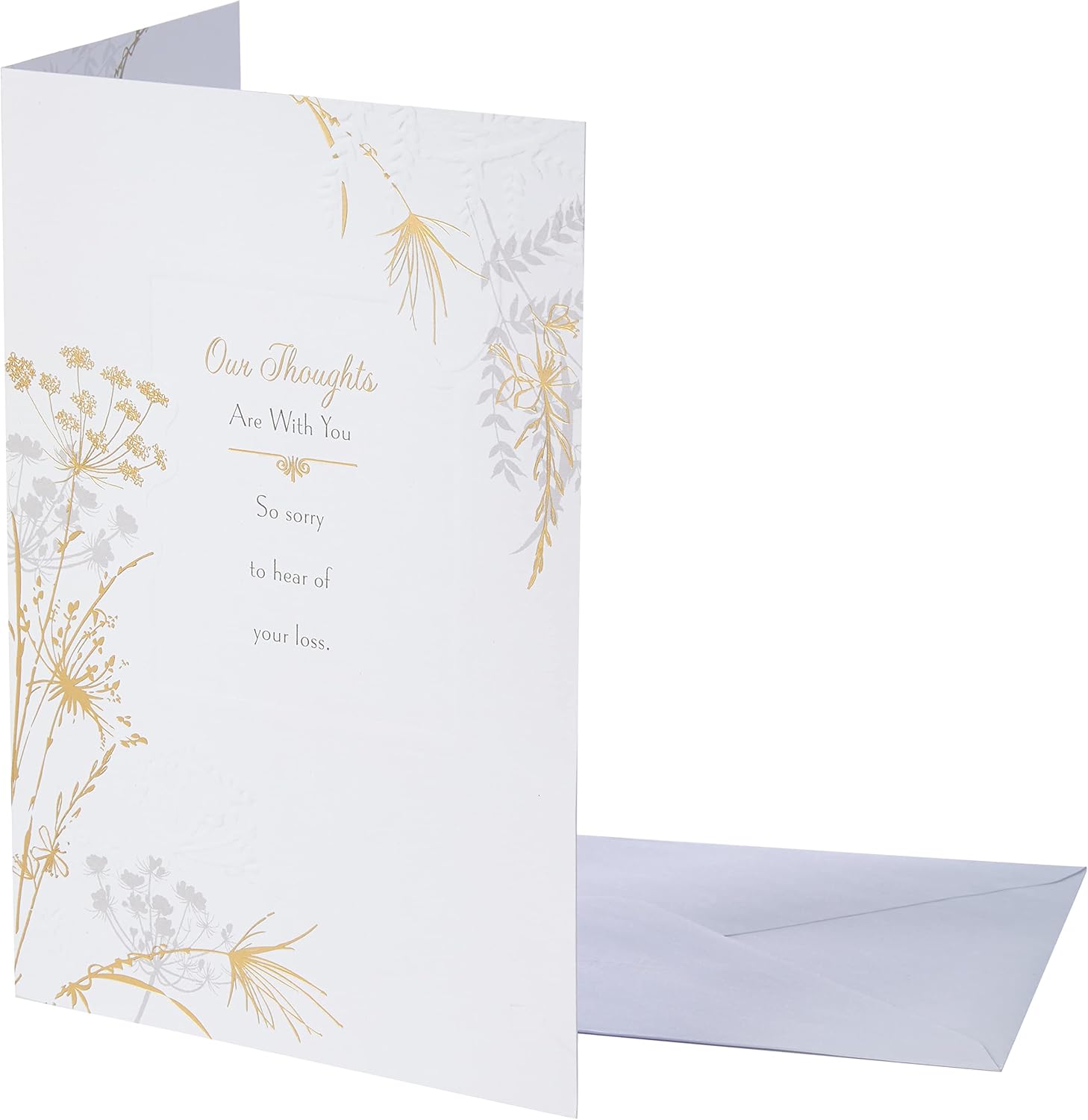Detalle de Hallmark modernt blommigt sympatikort med guldfolie och präglade detaljer
