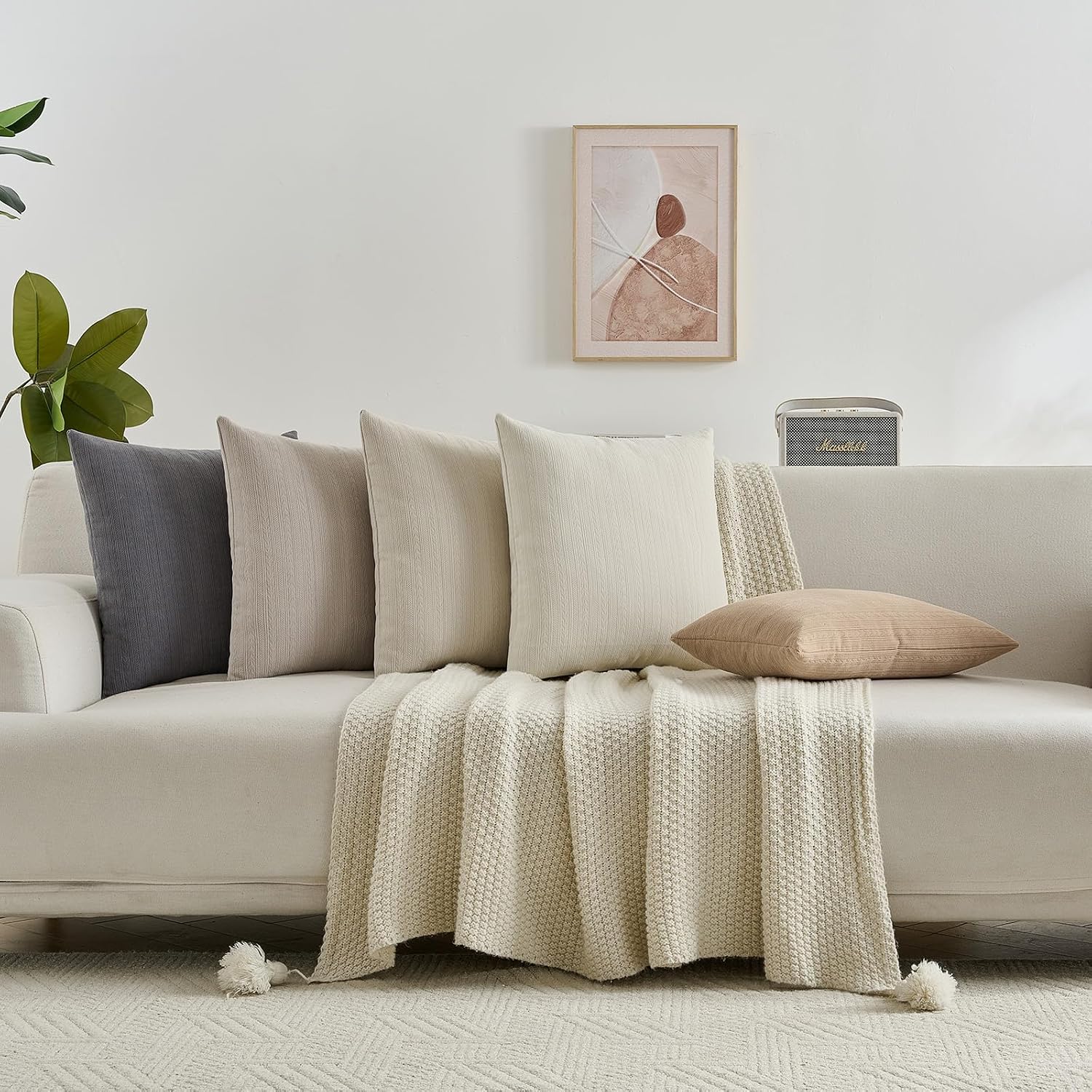Thumbnail 6 de Housse de coussin Ystyle 60x60 cm – Lot de 2, chenille décorative effet épis, fermeture éclair invisible, couleur Oatmeal