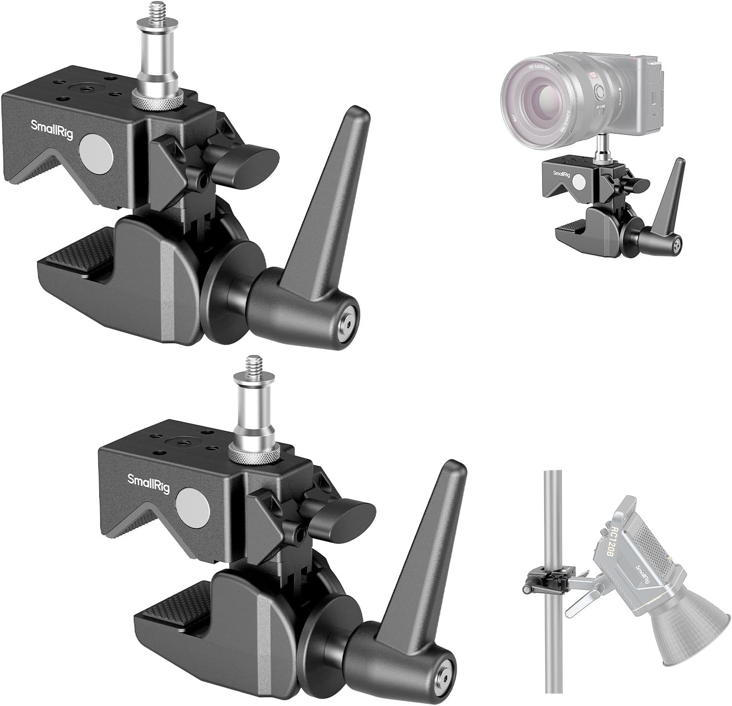 Detalle de SMALLRIG Kit de pinces haute performance (lot de 2) avec filetage 1/4"-20 et 3/8"-16, capacité jusqu’à 15 kg