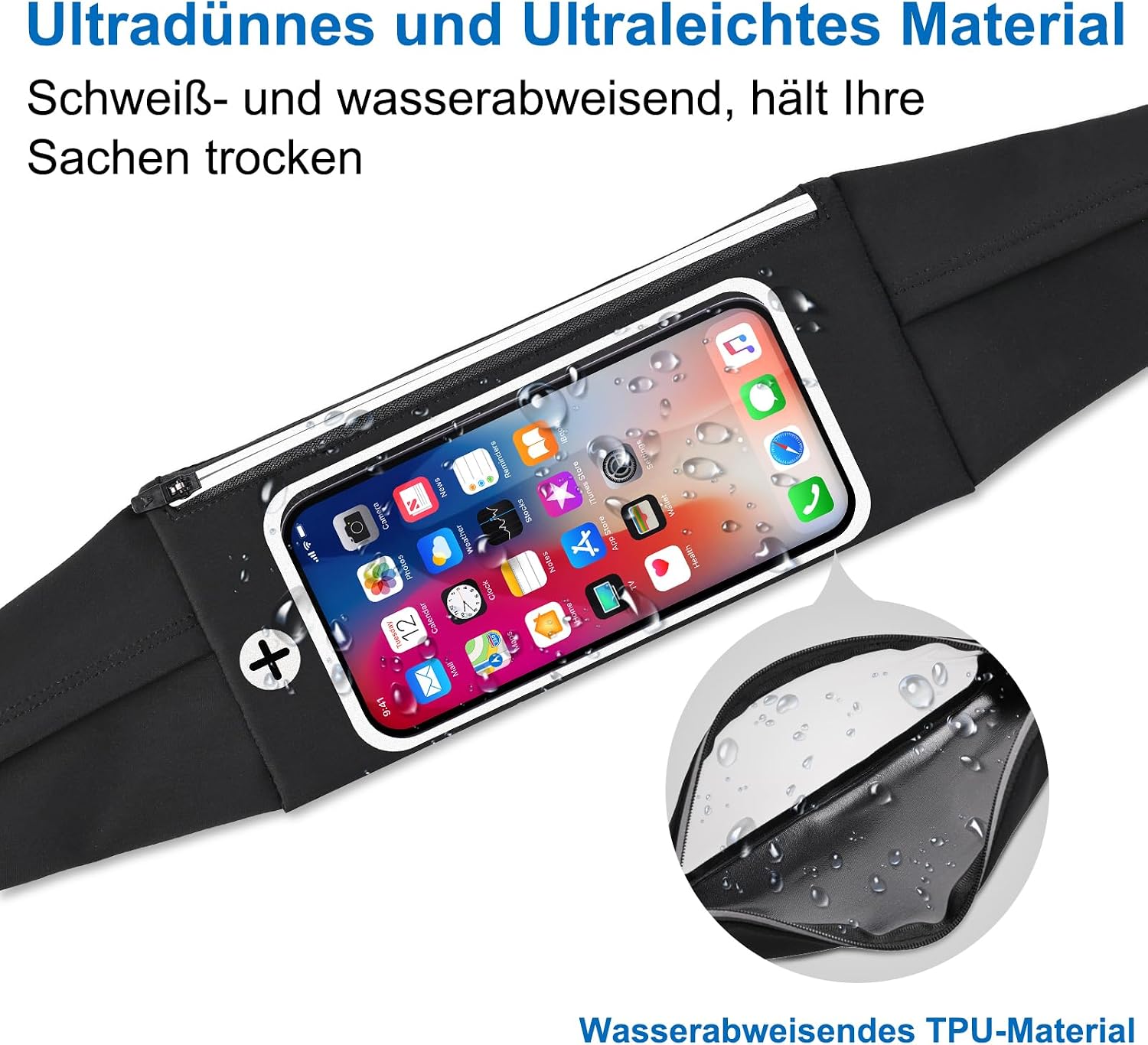 Detalle de Razobws Laufgürtel für Handy | Wasserdichter, ultraleichter Running Belt mit Touchscreen-Fenster