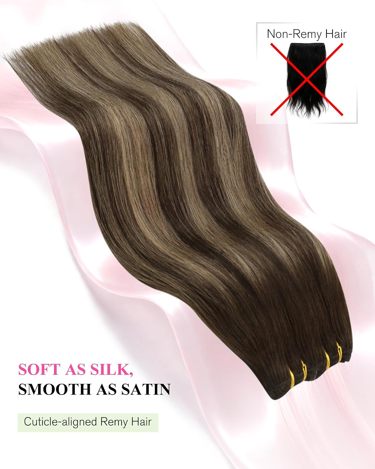 Detalle de YoungSee Balayage Sew-In Human Hair Weft Extensions (18 inch, 100g) - Dark Brown Mix Caramel Blonde