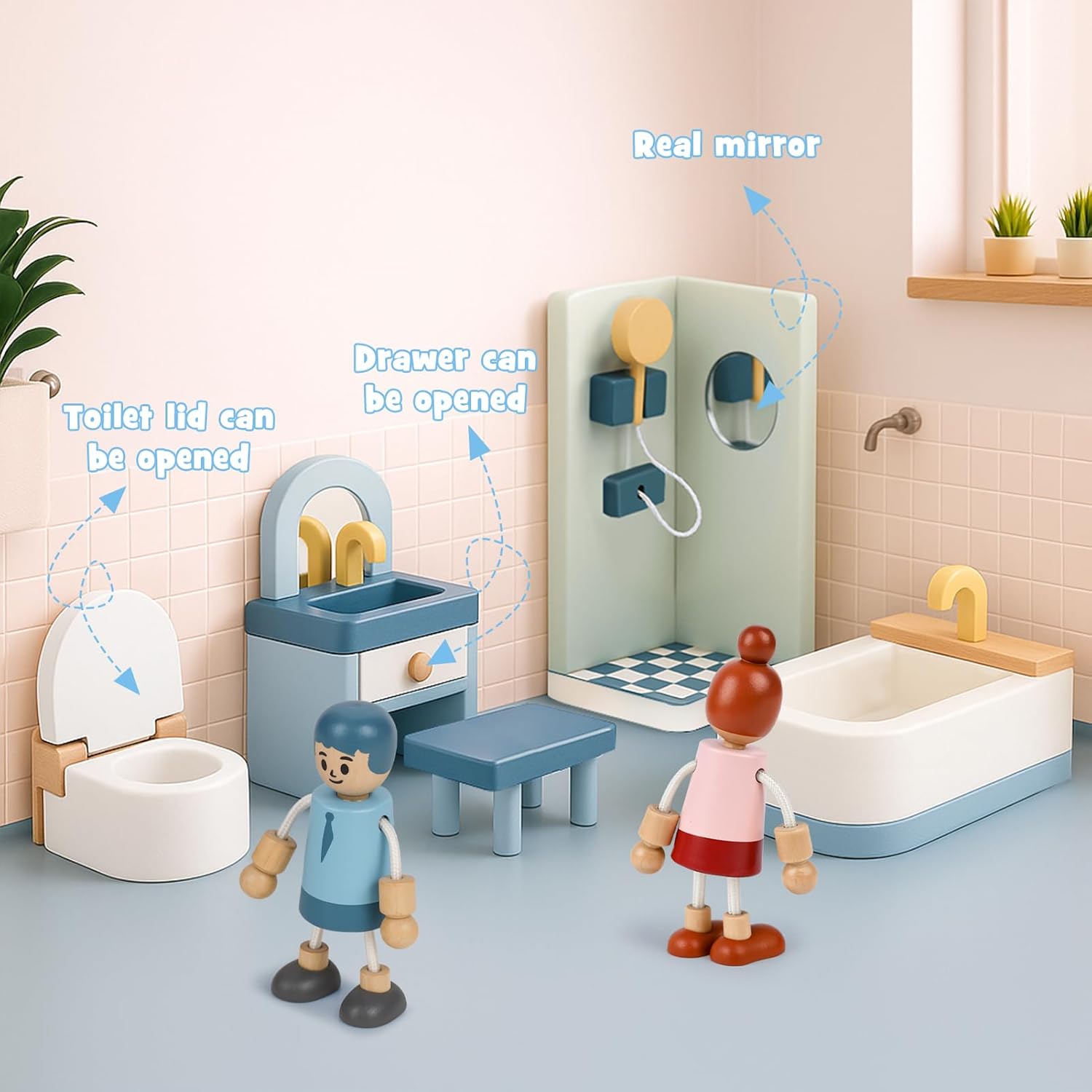 Thumbnail 2 de Wooden Dollhouse Furniture Set (32 pcs) – Solid wood miniature rooms and accessories for 1:12 dollhouses, age 3+